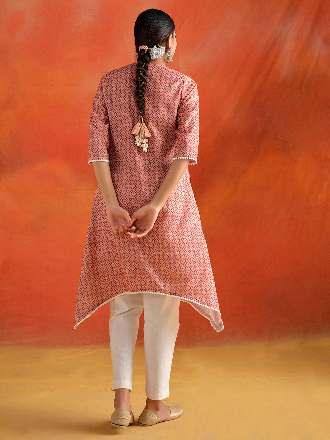 Peach Tagai Handwork A-line Kurta