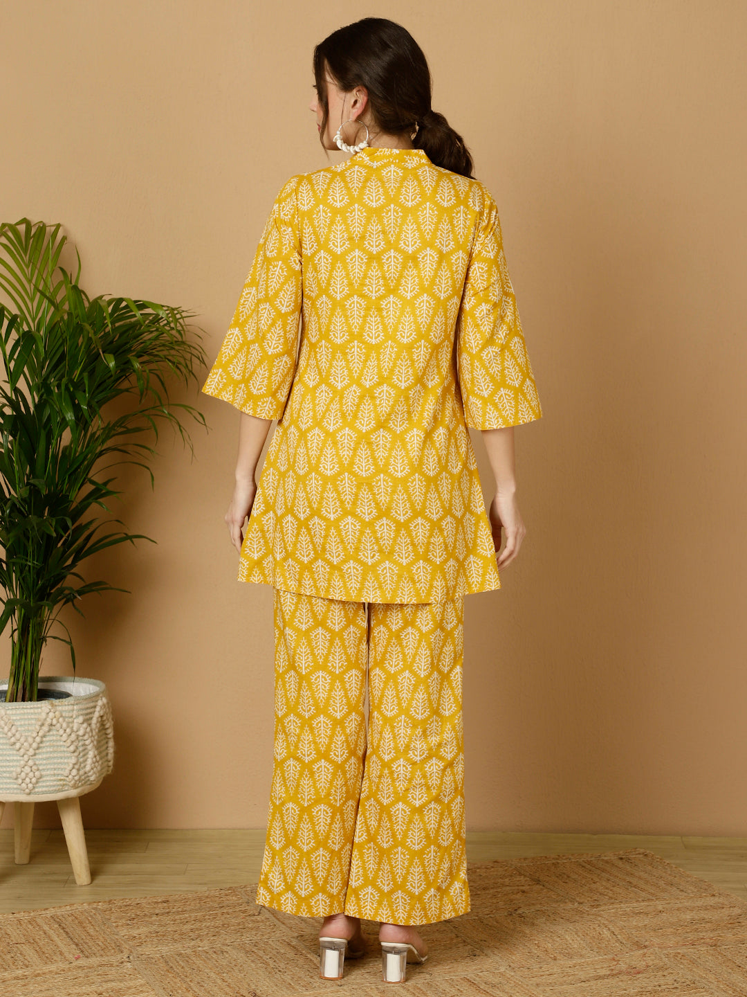 Yellow Ethnic Printed Kurta With Palazzo Loungewear