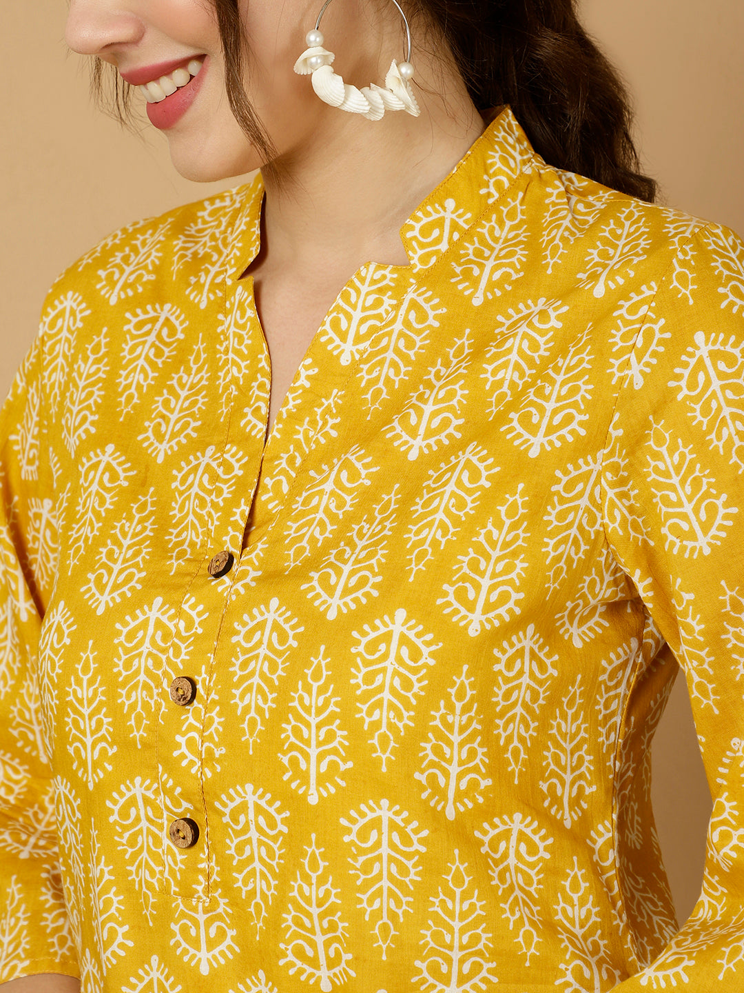 Yellow Ethnic Printed Kurta With Palazzo Loungewear