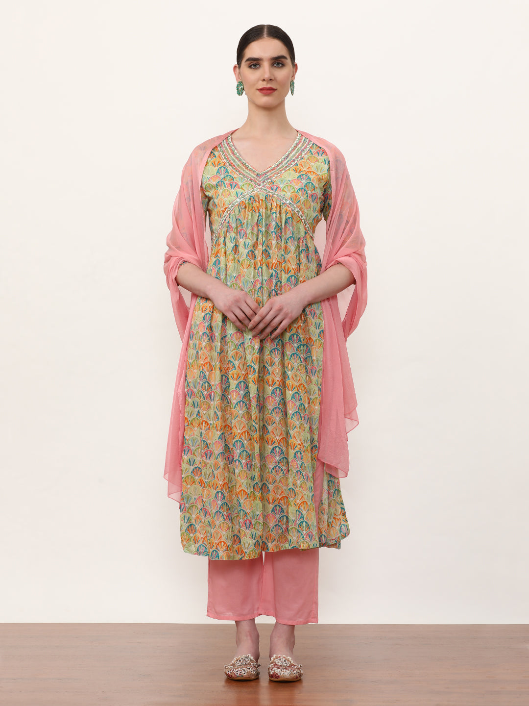 Embroidered Pure Cotton Floral Kurta Sets With Dupatta