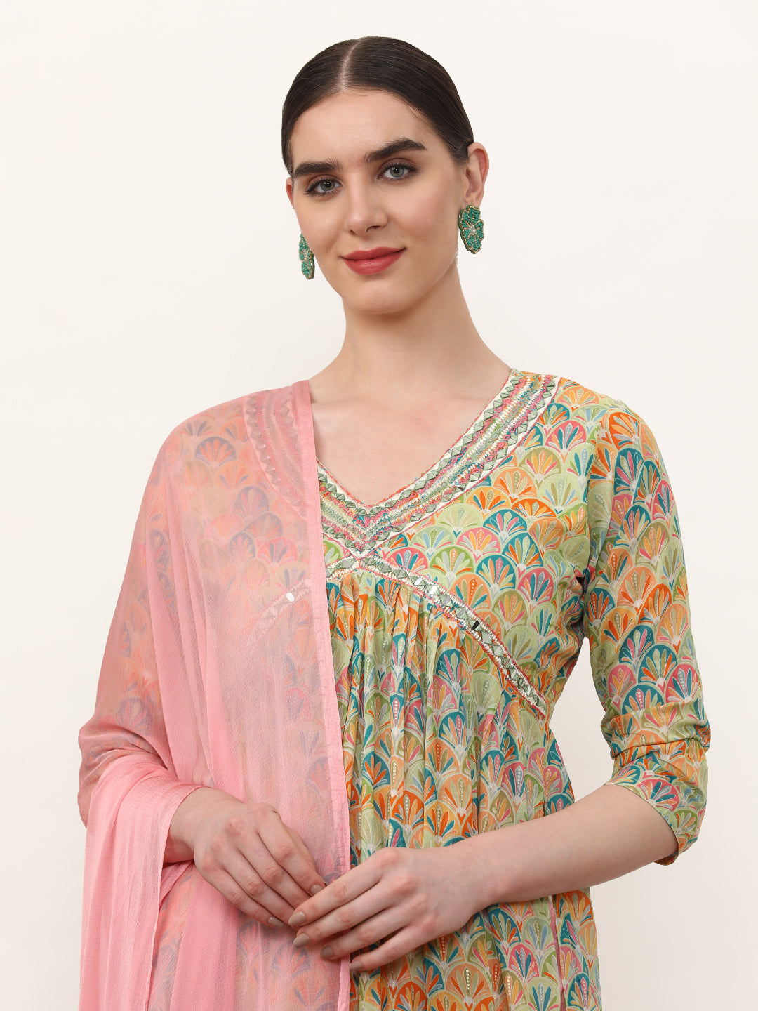 Embroidered Pure Cotton Floral Kurta Sets With Dupatta