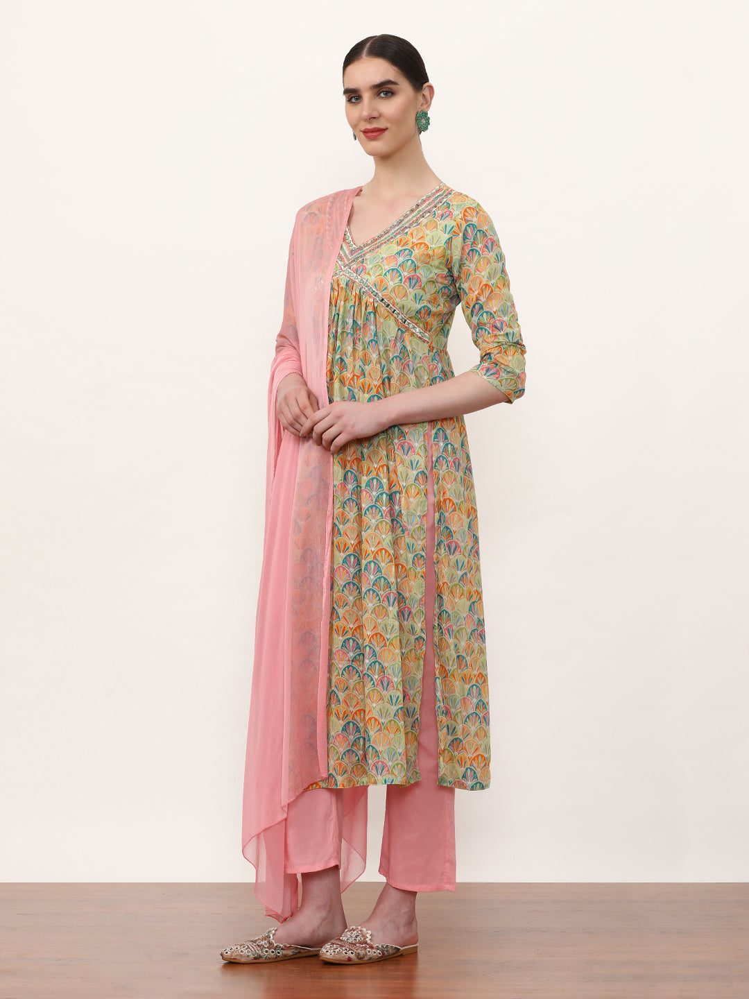 Embroidered Pure Cotton Floral Kurta Sets With Dupatta