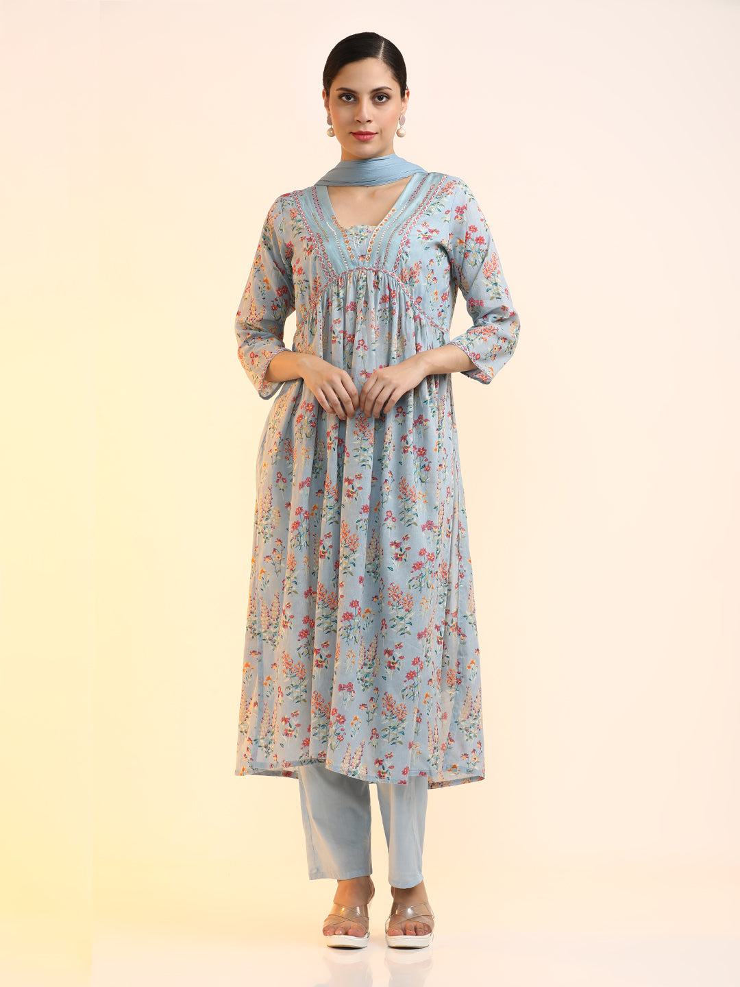 Embroidered Pure Cotton Floral Kurta Sets With Dupatta