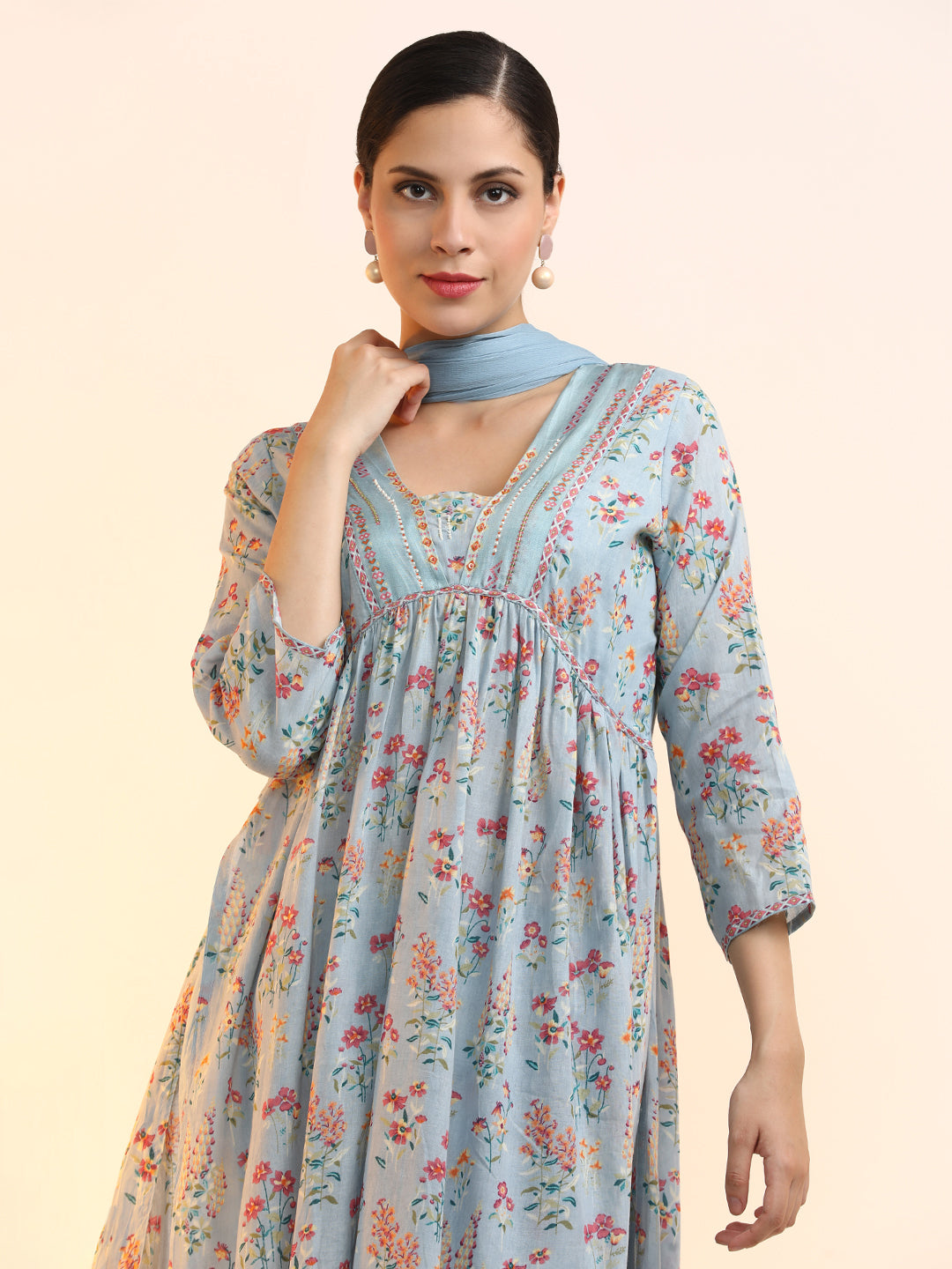 Embroidered Pure Cotton Floral Kurta Sets With Dupatta