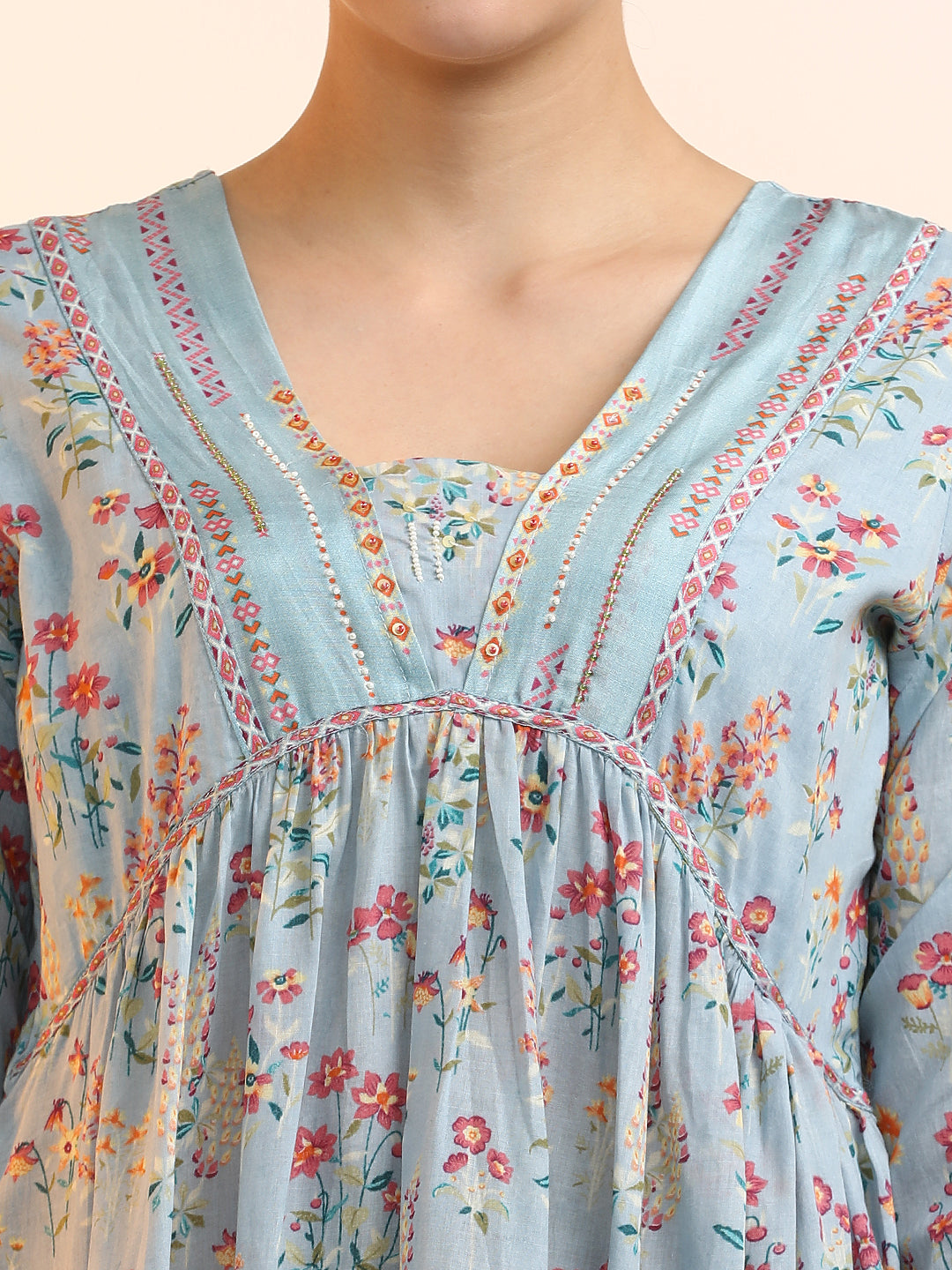 Embroidered Pure Cotton Floral Kurta Sets With Dupatta