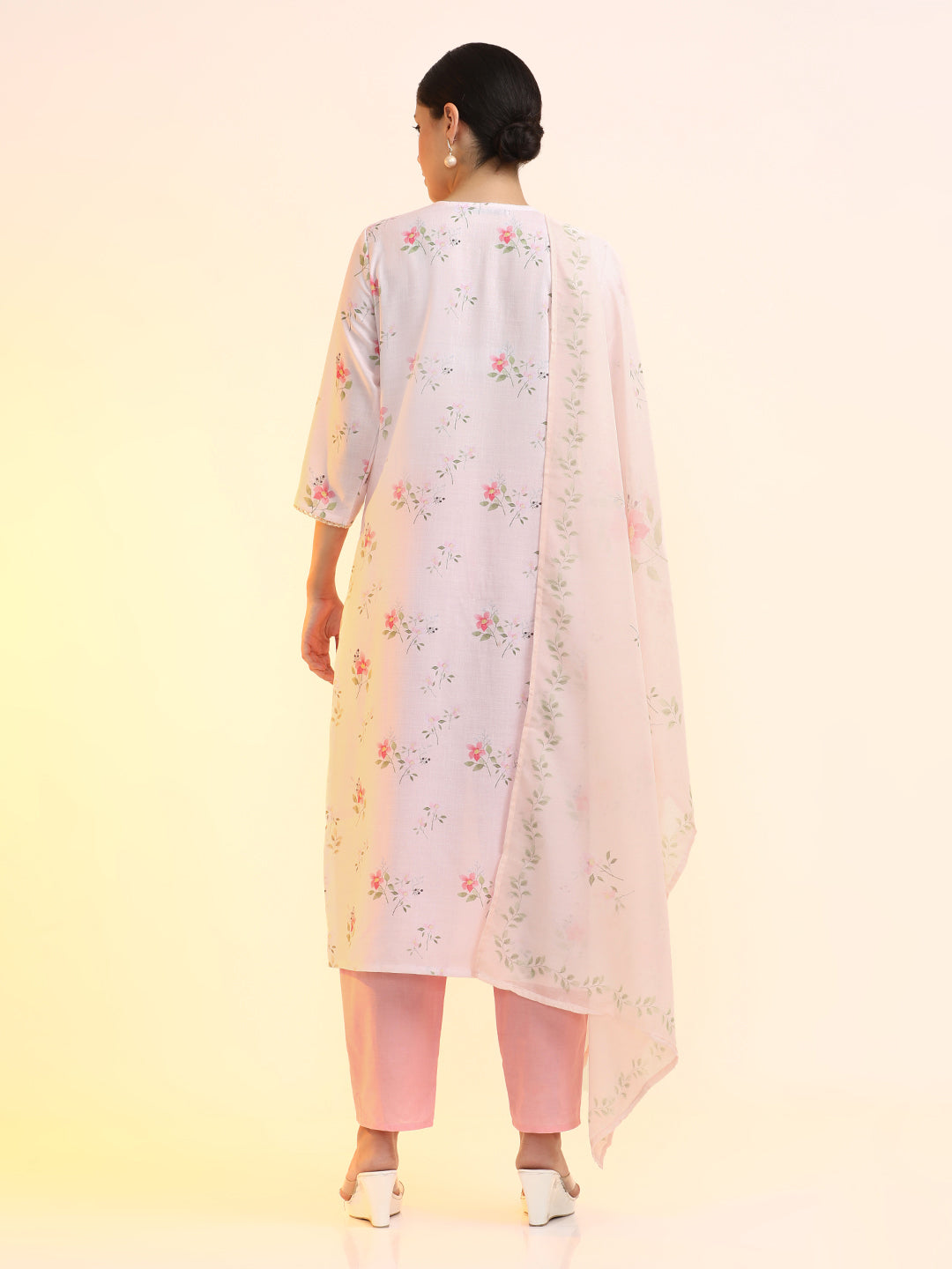 Embroidered Linen Floral Kurta Sets With Dupatta