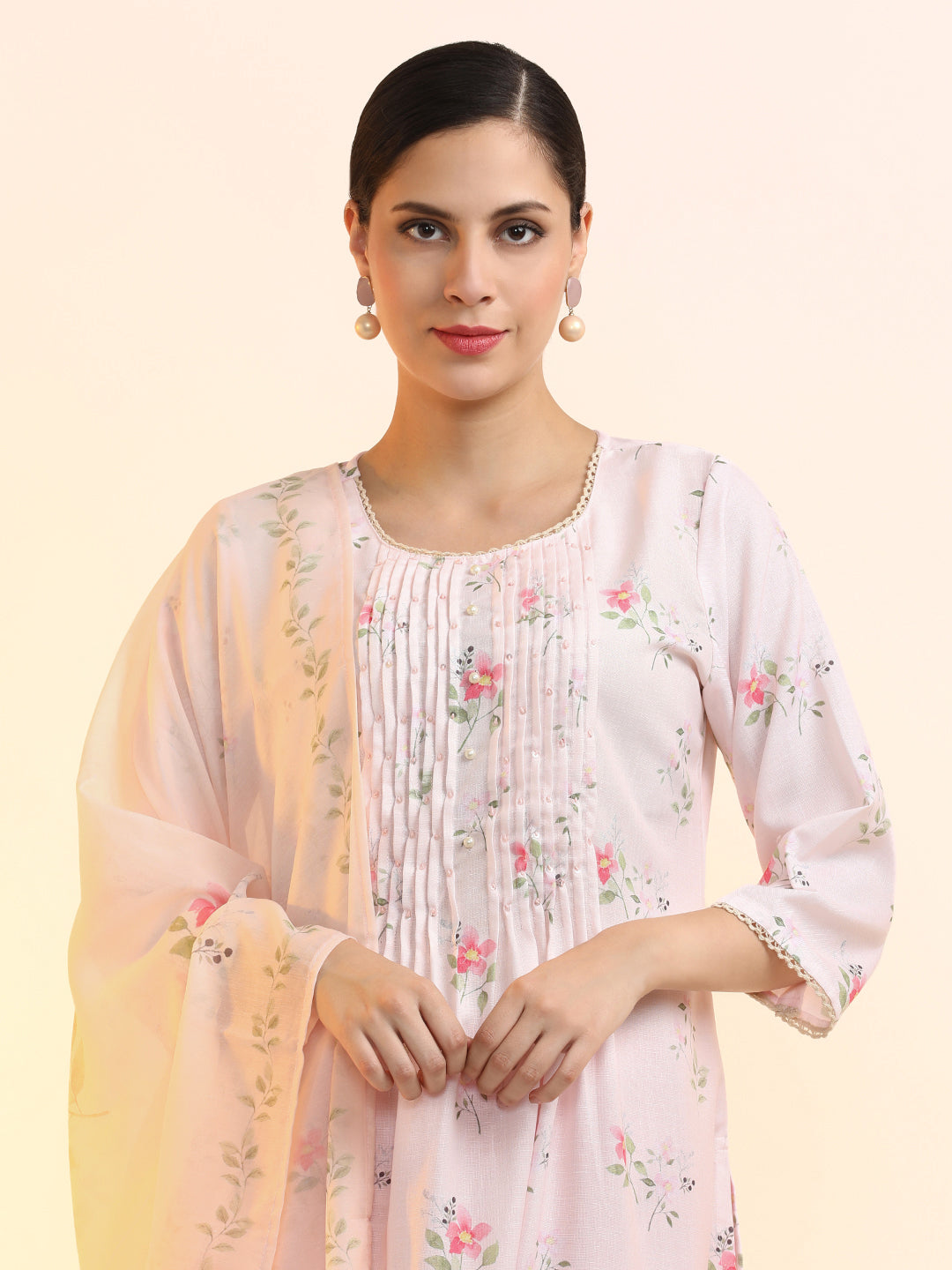 Embroidered Linen Floral Kurta Sets With Dupatta