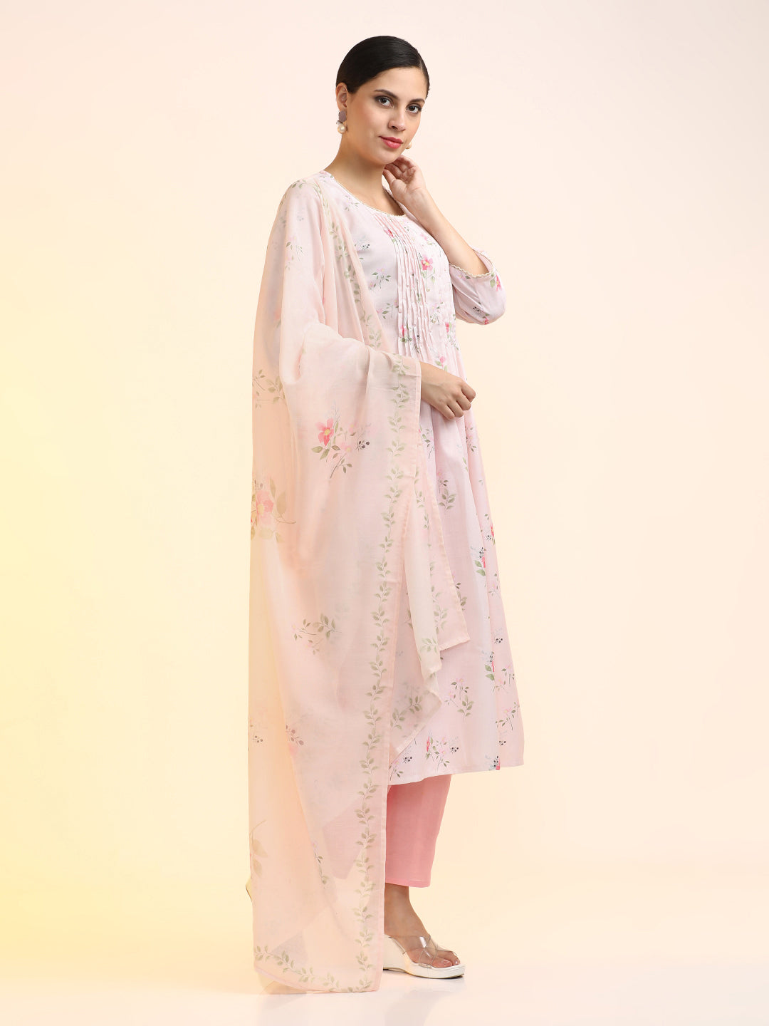 Embroidered Linen Floral Kurta Sets With Dupatta