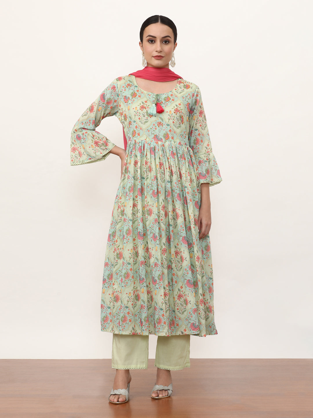 Embroidered Pure Cotton Floral Kurta Sets With Dupatta