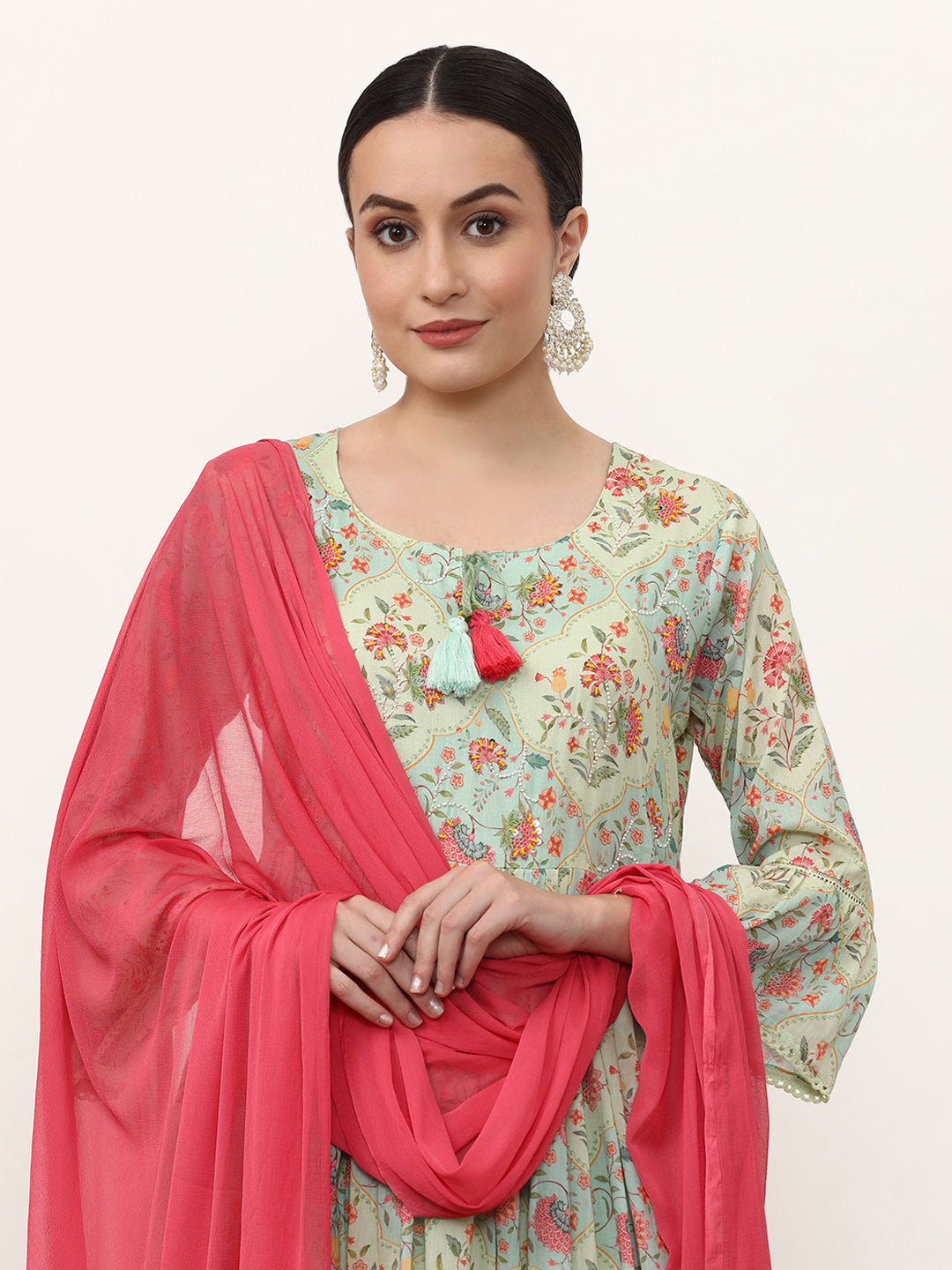 Embroidered Pure Cotton Floral Kurta Sets With Dupatta