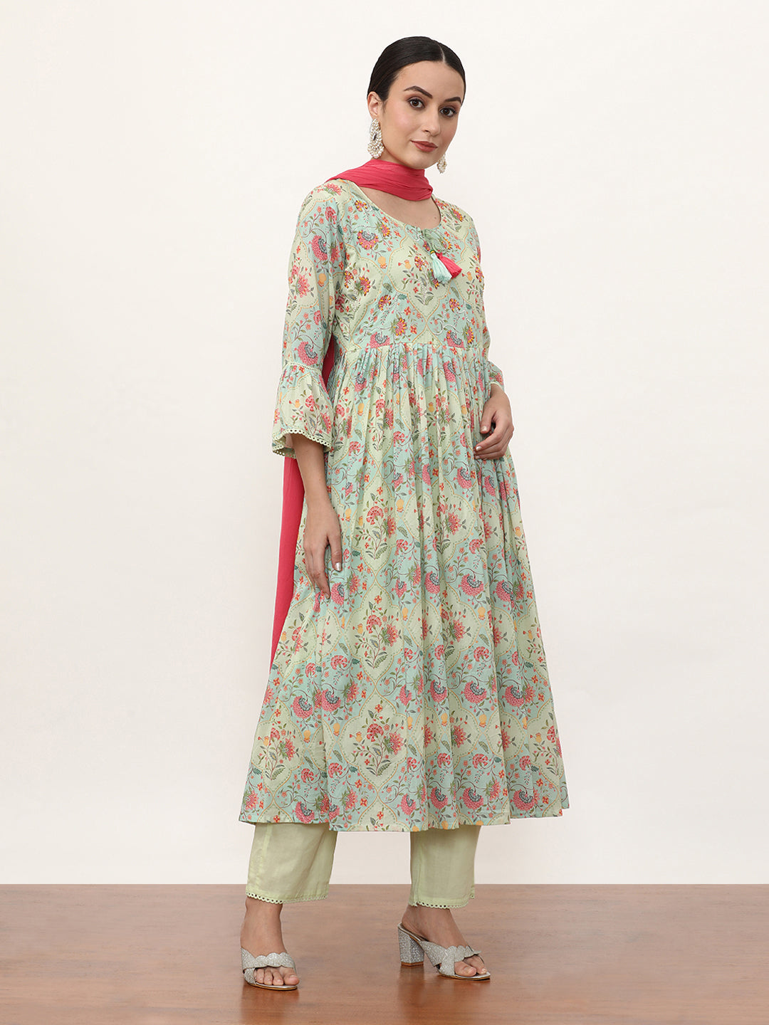 Embroidered Pure Cotton Floral Kurta Sets With Dupatta