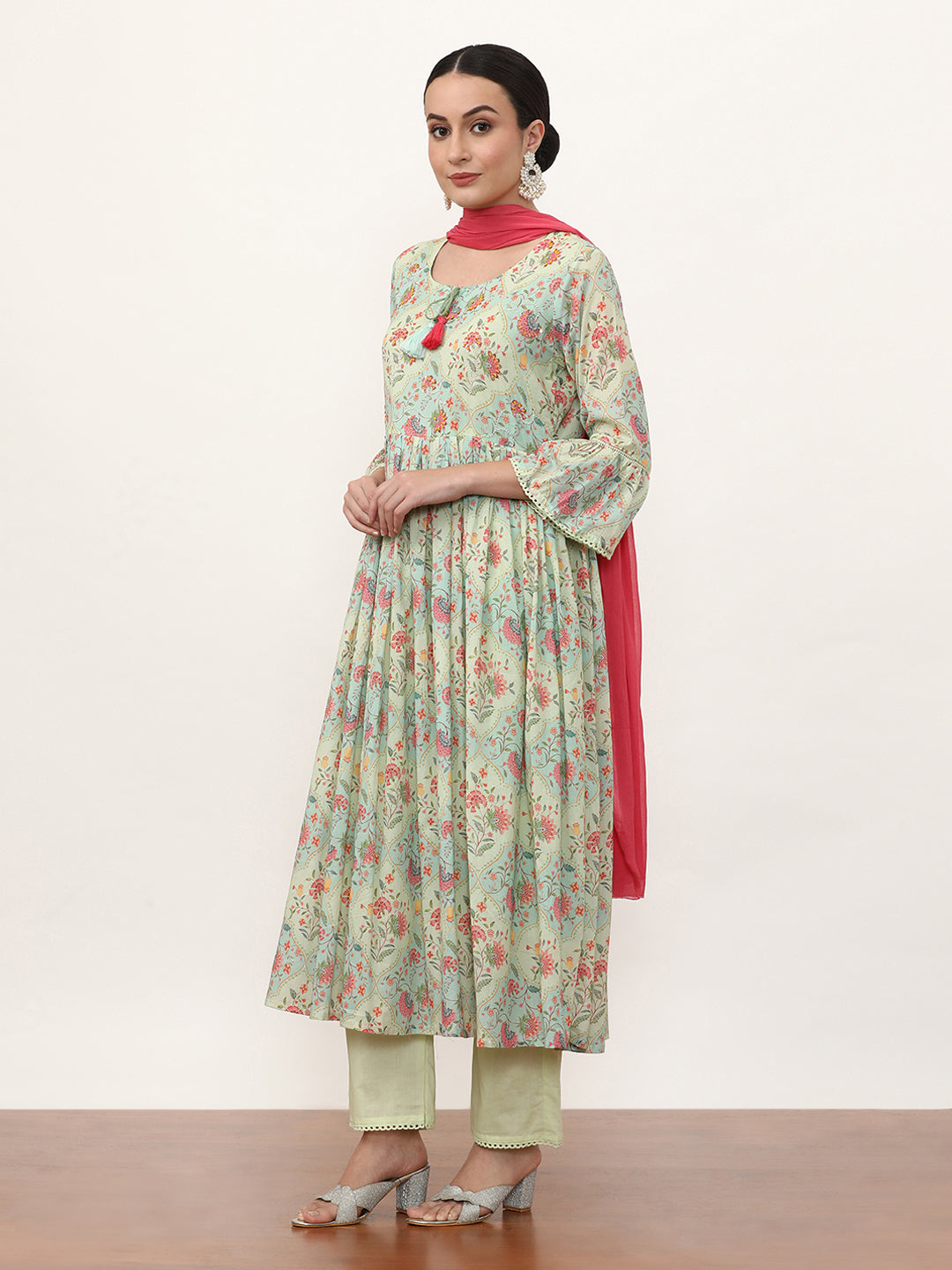 Embroidered Pure Cotton Floral Kurta Sets With Dupatta