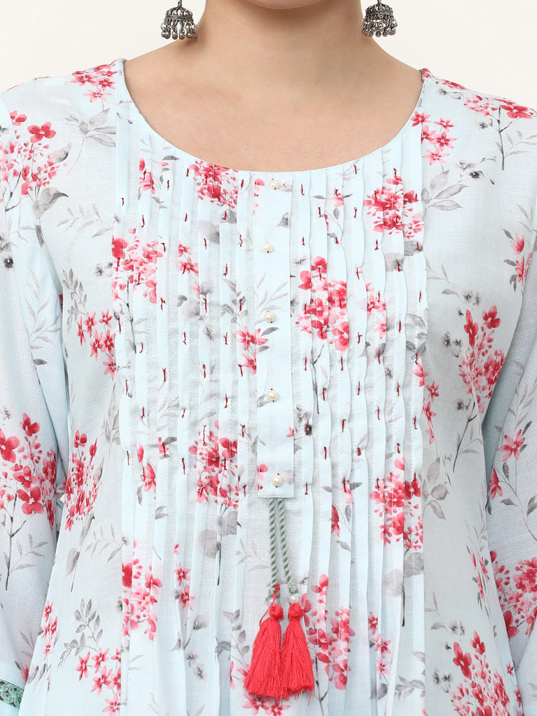 Embroidered Linen Floral Kurta Sets With Dupatta