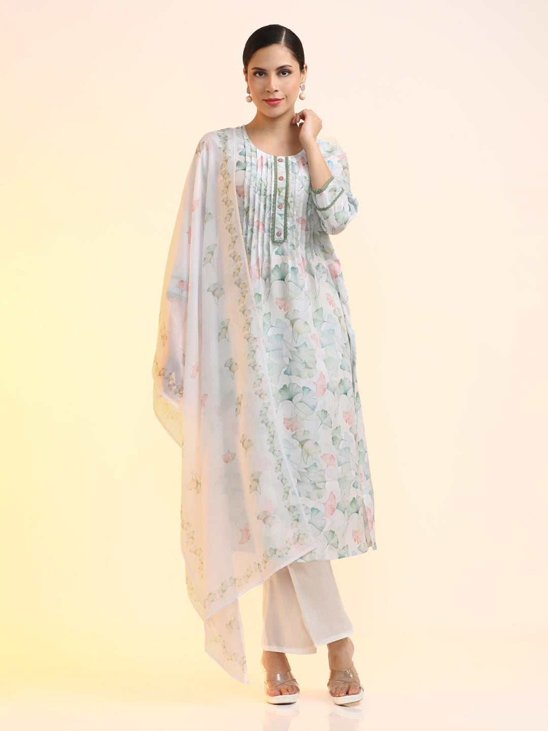 Embroidered Linen Floral Kurta Sets With Dupatta