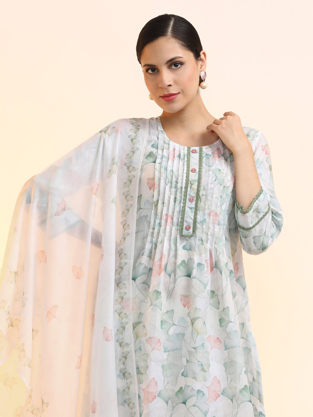 Embroidered Linen Floral Kurta Sets With Dupatta