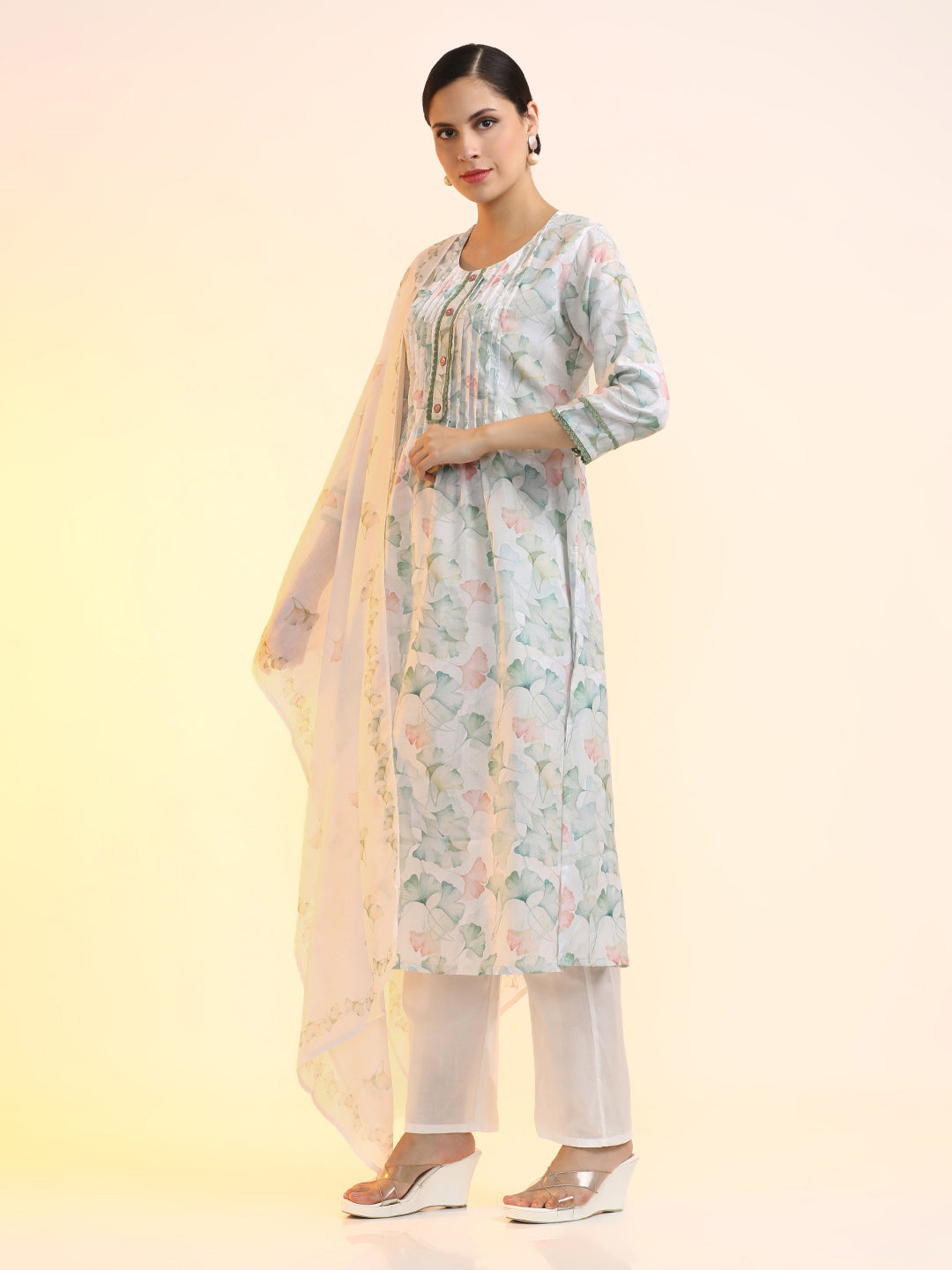 Embroidered Linen Floral Kurta Sets With Dupatta