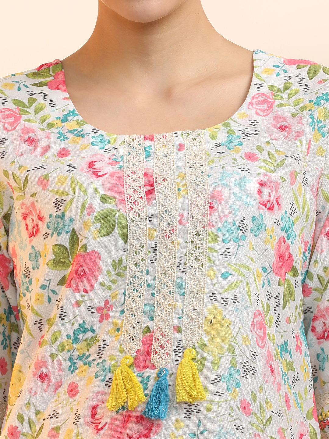 Embroidered Linen Floral Kurta Sets With Dupatta