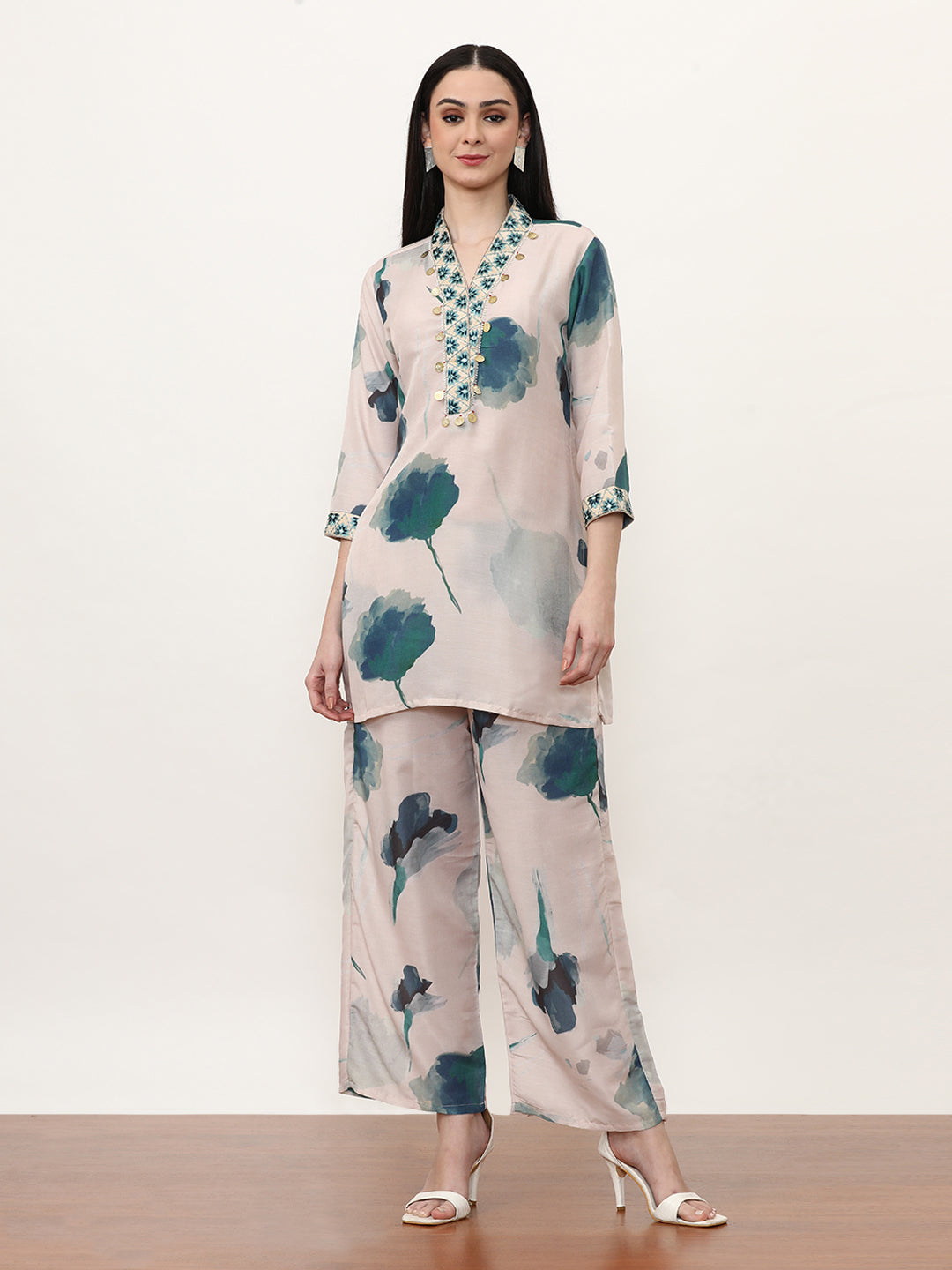 Embroidered Cotton Blend Floral Co-Ords