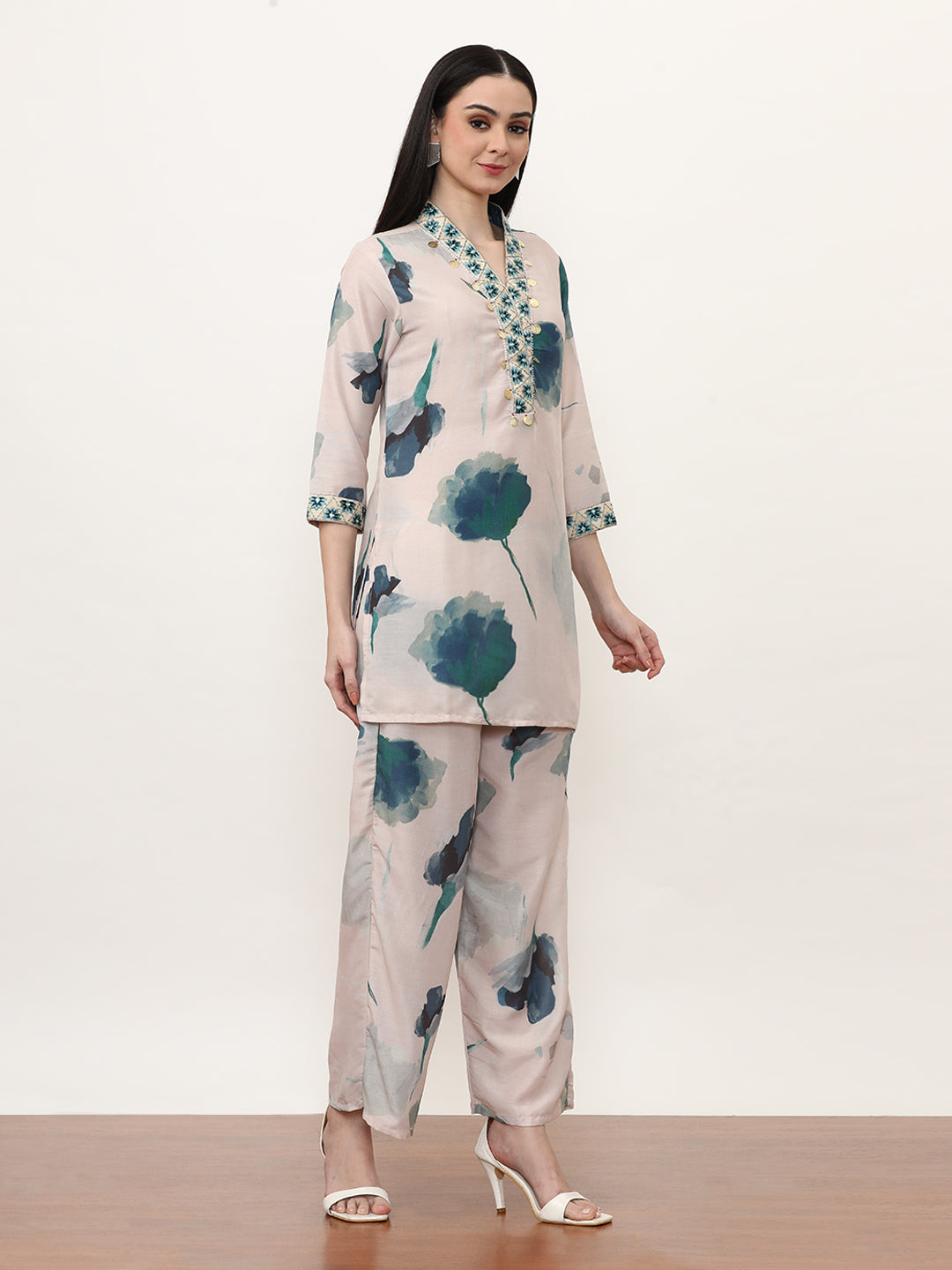 Embroidered Cotton Blend Floral Co-Ords