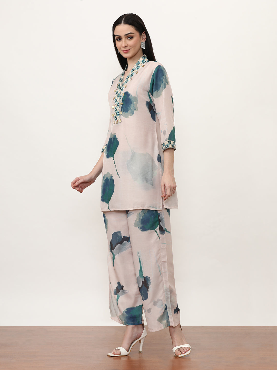 Embroidered Cotton Blend Floral Co-Ords