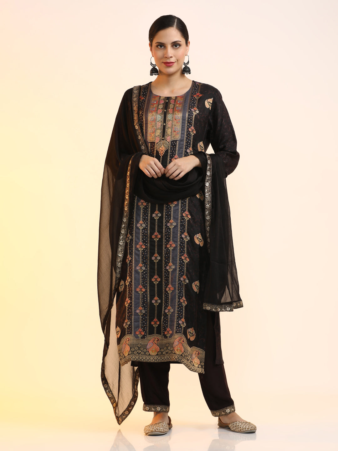 Embroidered Cotton Blend Floral Kurta Sets With Dupatta