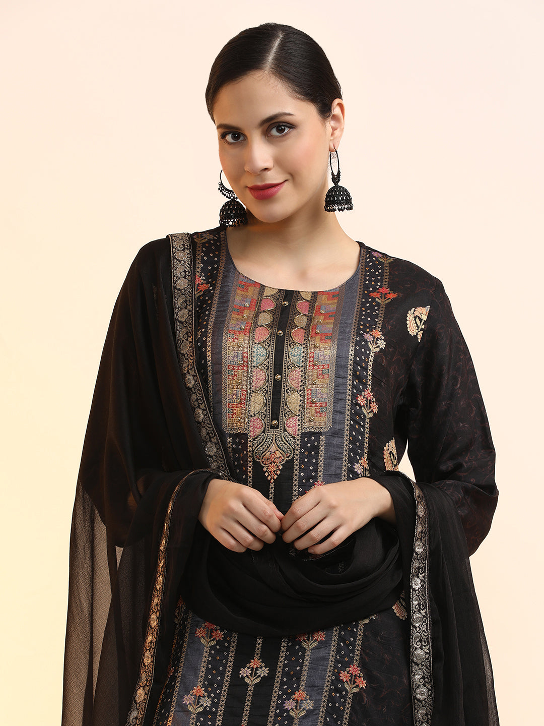 Embroidered Cotton Blend Floral Kurta Sets With Dupatta