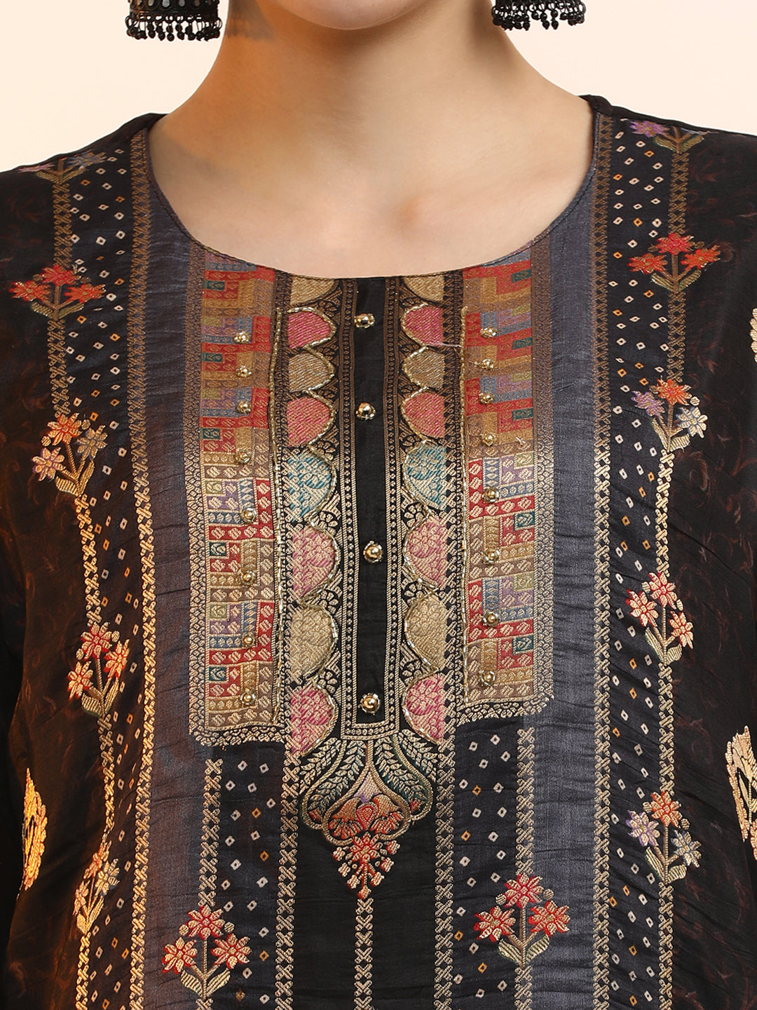 Embroidered Cotton Blend Floral Kurta Sets With Dupatta