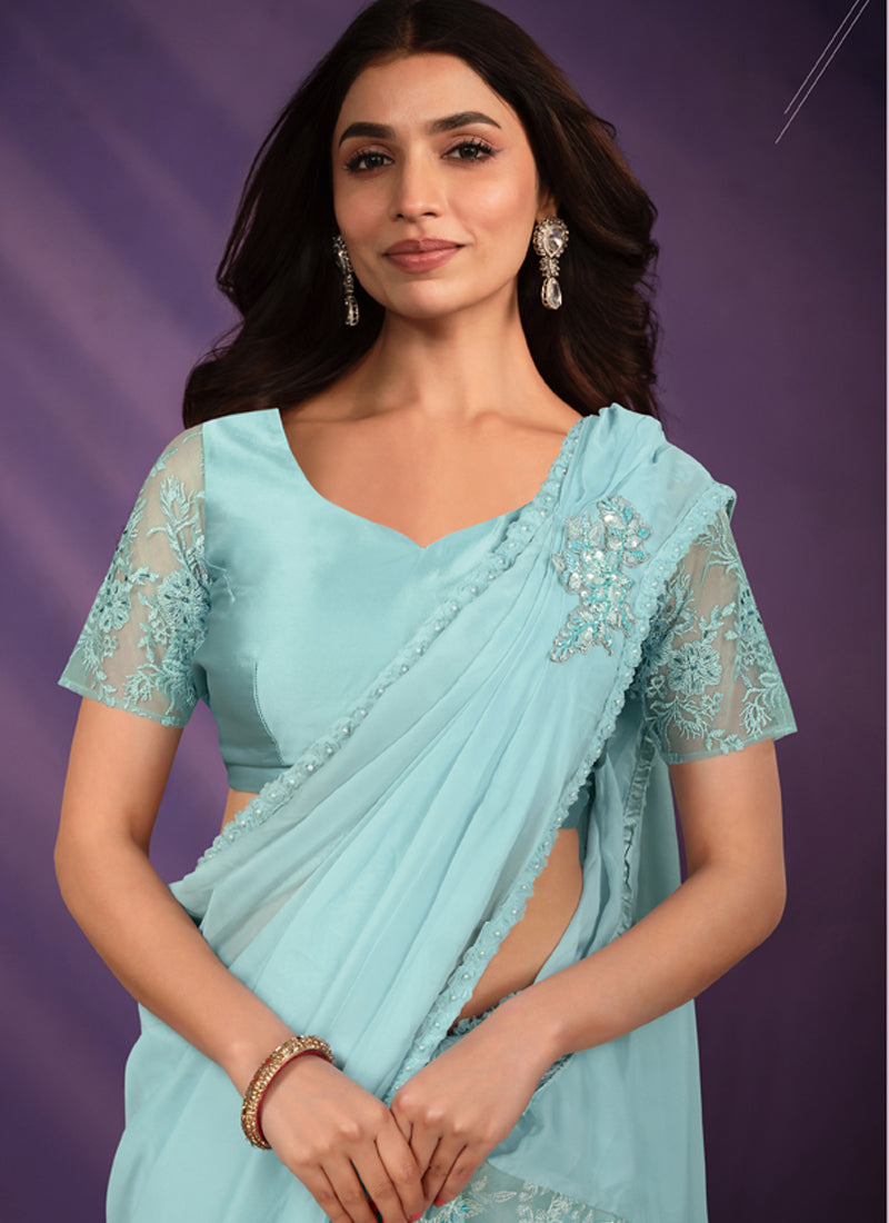 Embroidered Georgette Party Wear Ready-to-Wear Saree
