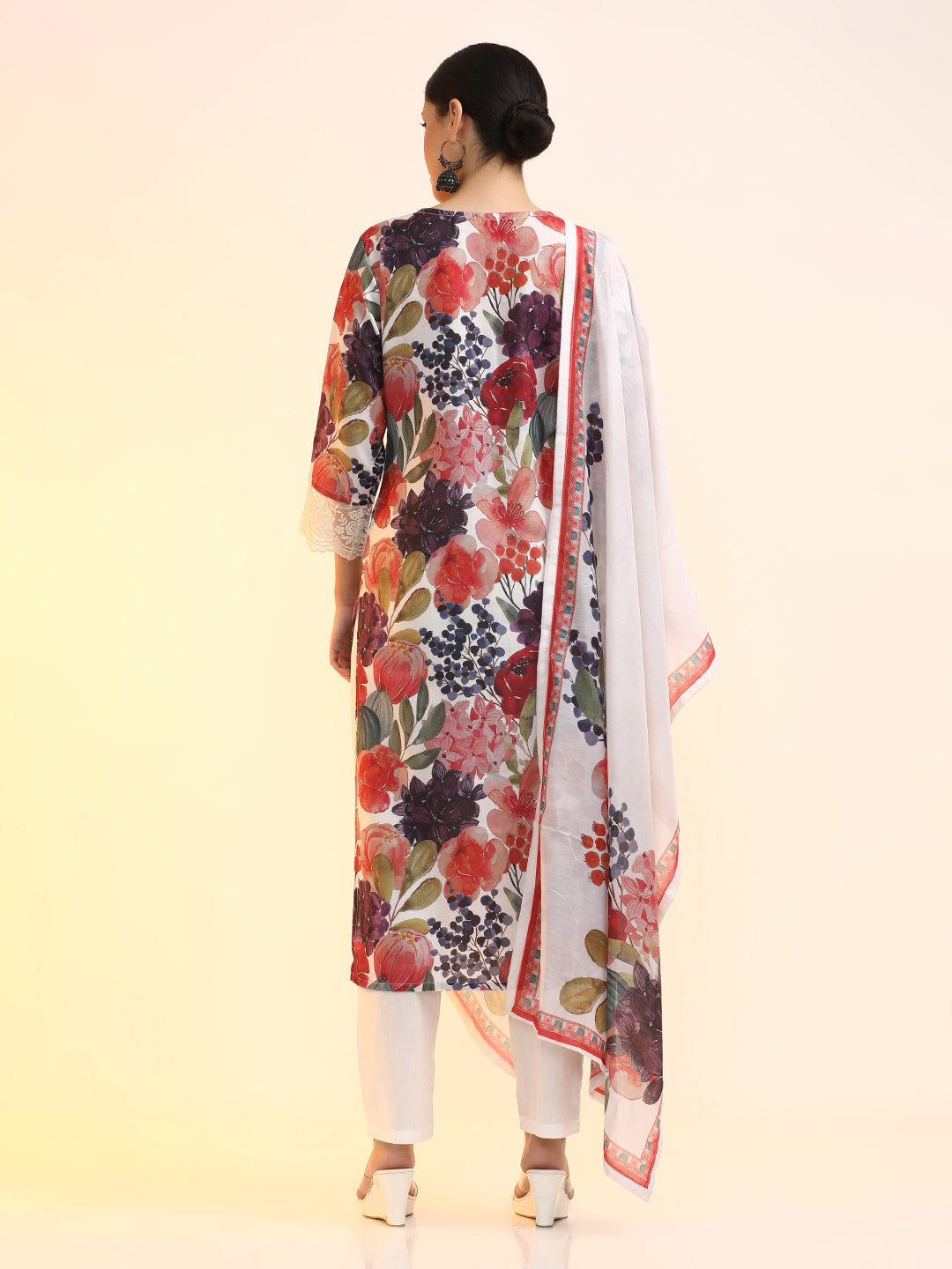 Embroidered Linen Floral Kurta Sets With Dupatta