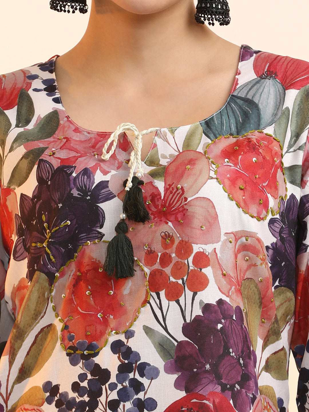 Embroidered Linen Floral Kurta Sets With Dupatta