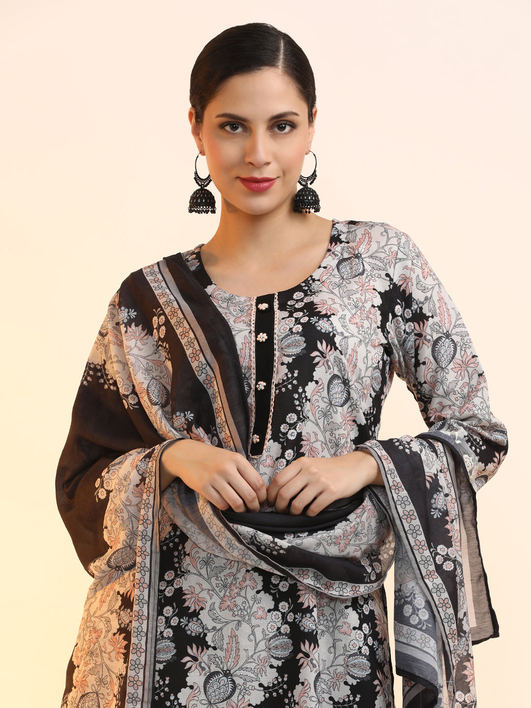 Embroidered Linen Floral Kurta Sets With Dupatta
