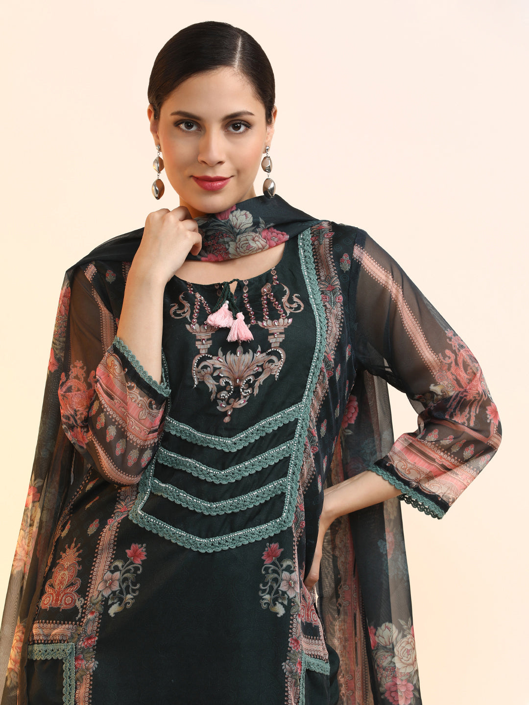 Embroidered Organza Floral Kurta Sets With Dupatta