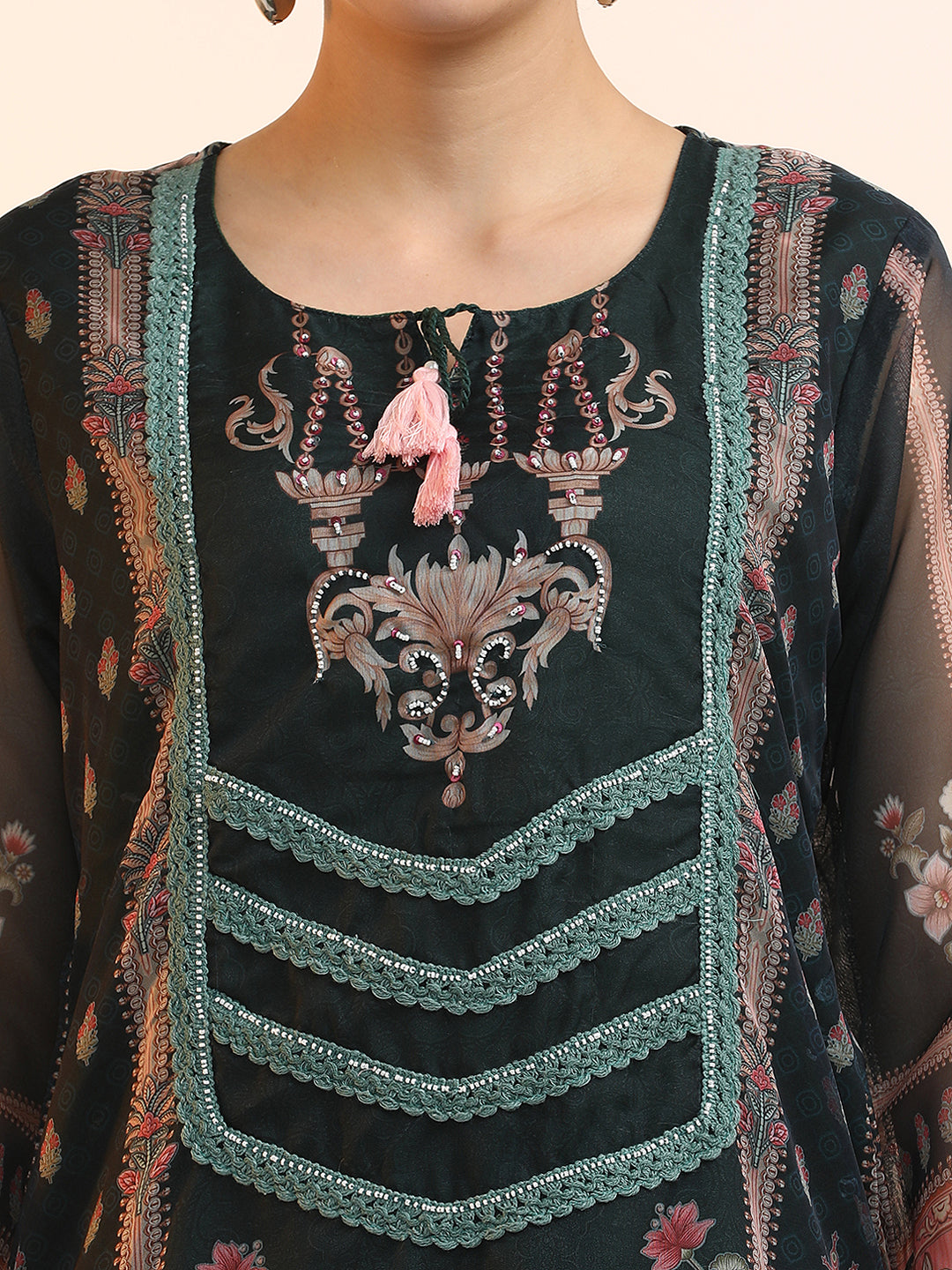 Embroidered Organza Floral Kurta Sets With Dupatta