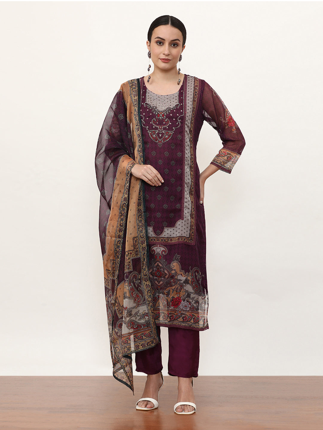 Embroidered Organza Floral Kurta Sets With Dupatta