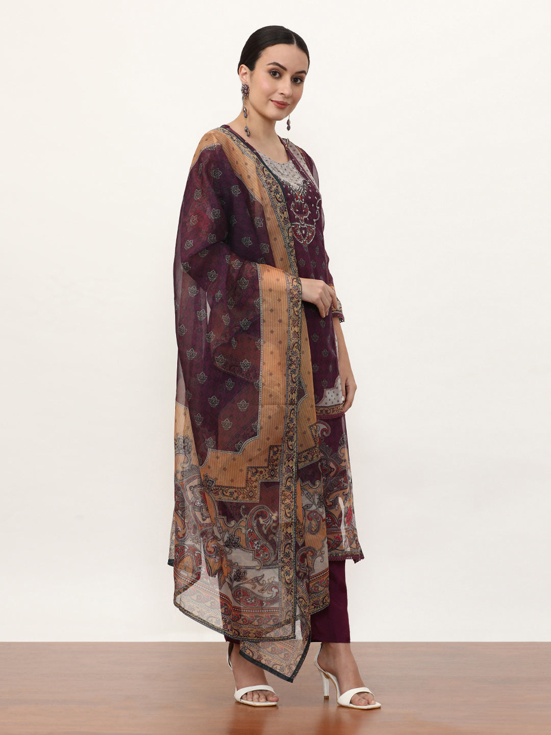 Embroidered Organza Floral Kurta Sets With Dupatta