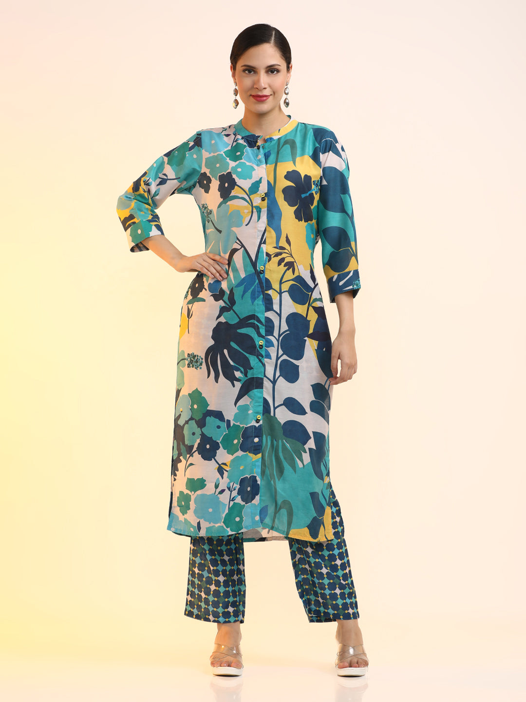 Printed Cotton Blend Floral Kurta Sets