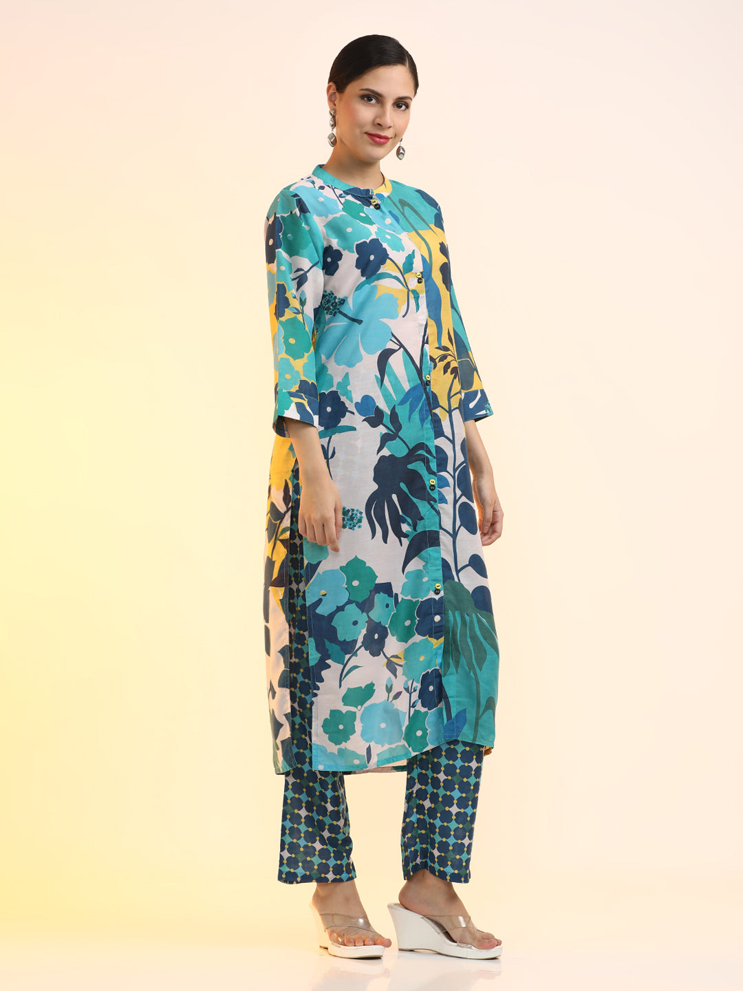 Printed Cotton Blend Floral Kurta Sets