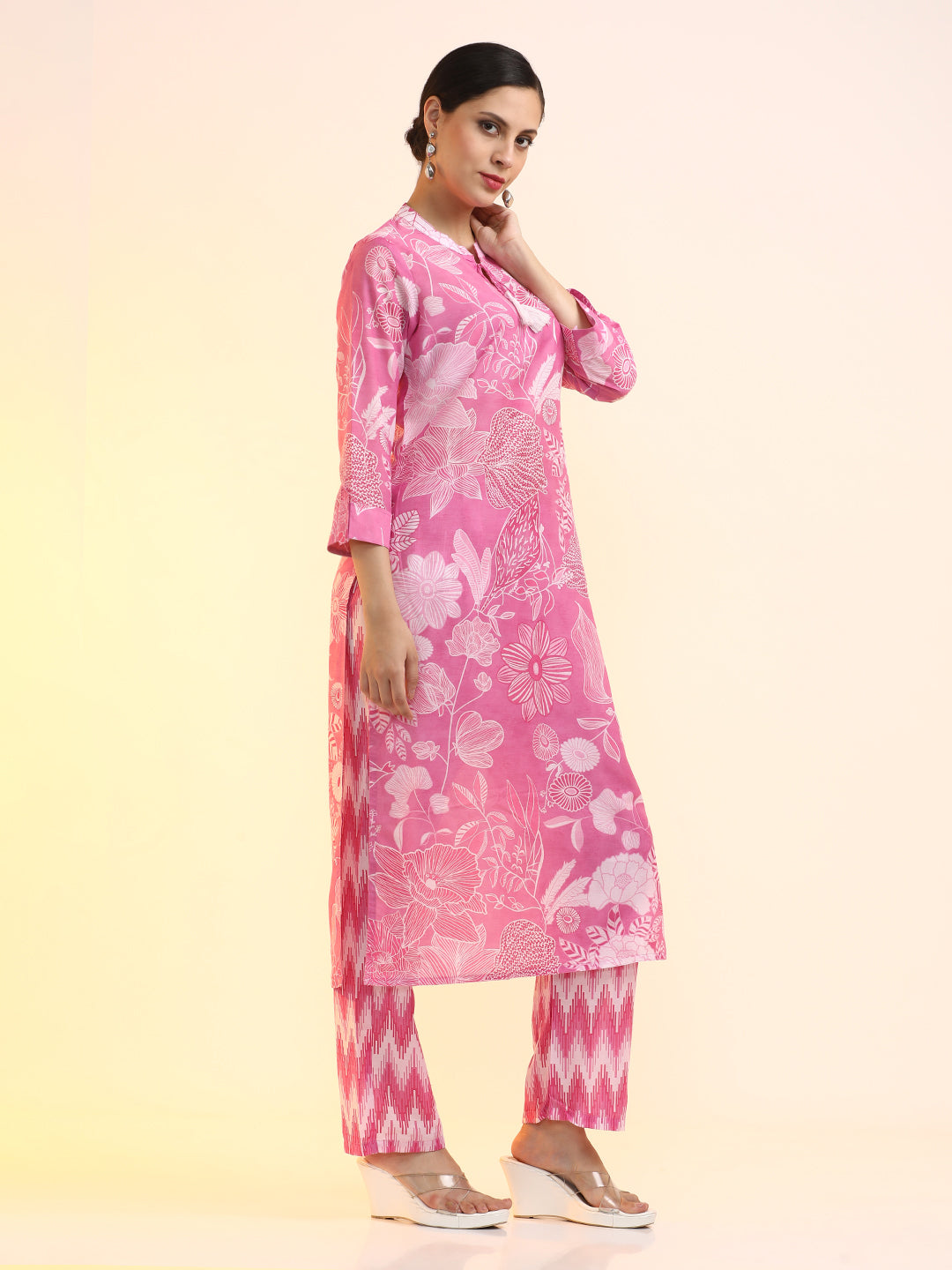 Printed Cotton Blend Floral Kurta Sets