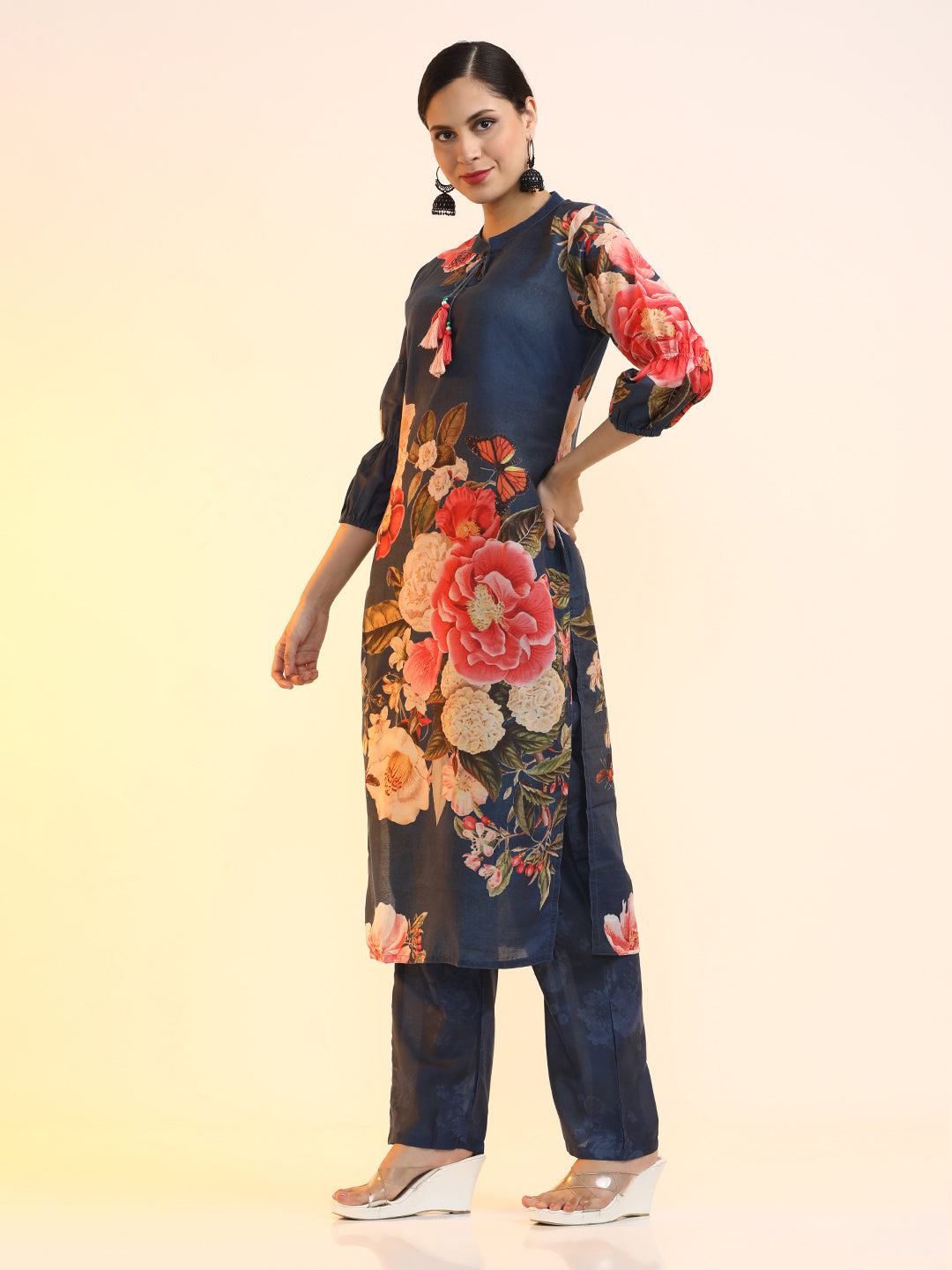 Printed Cotton Blend Floral Kurta Sets