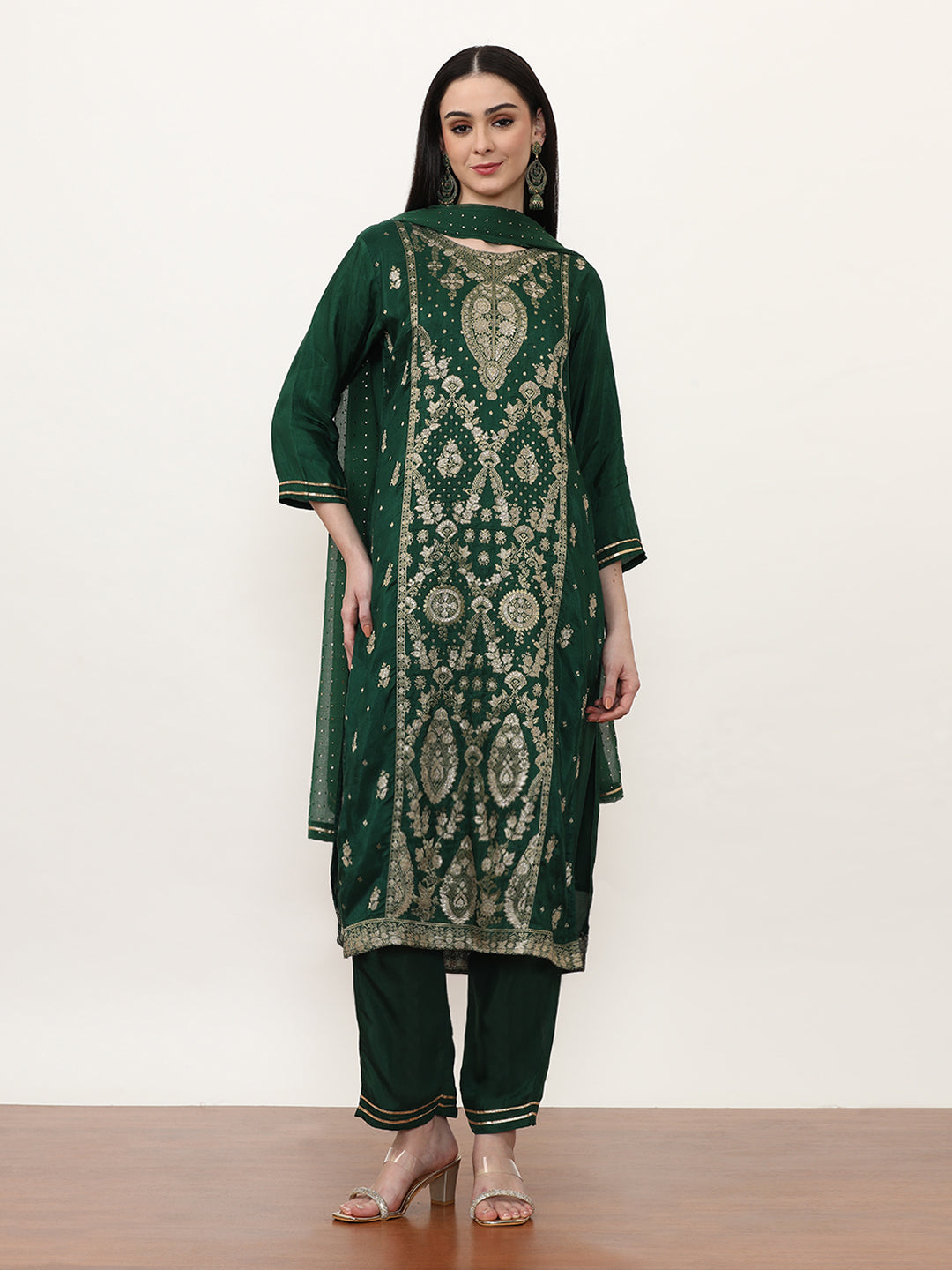 Embroidered Cotton Blend Floral Kurta Sets With Dupatta