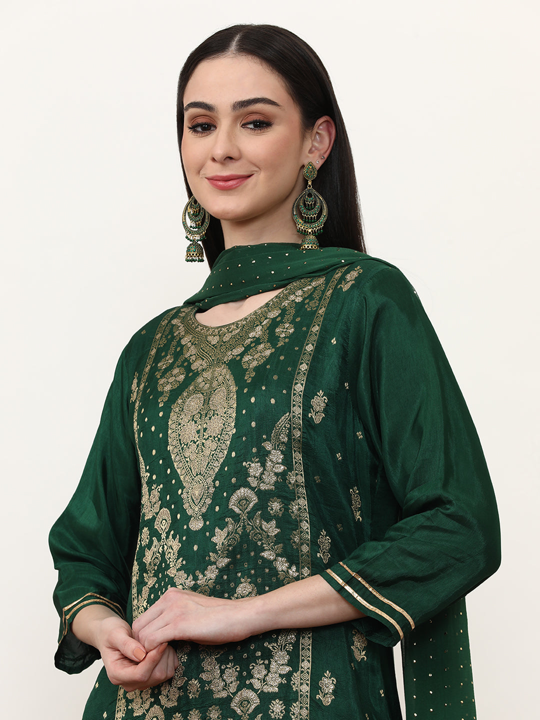 Embroidered Cotton Blend Floral Kurta Sets With Dupatta