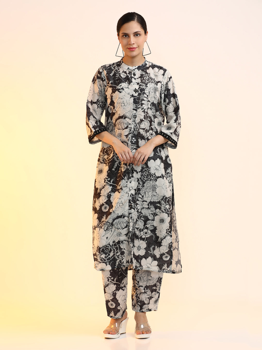 Embroidered Cotton Blend Floral Kurta Sets
