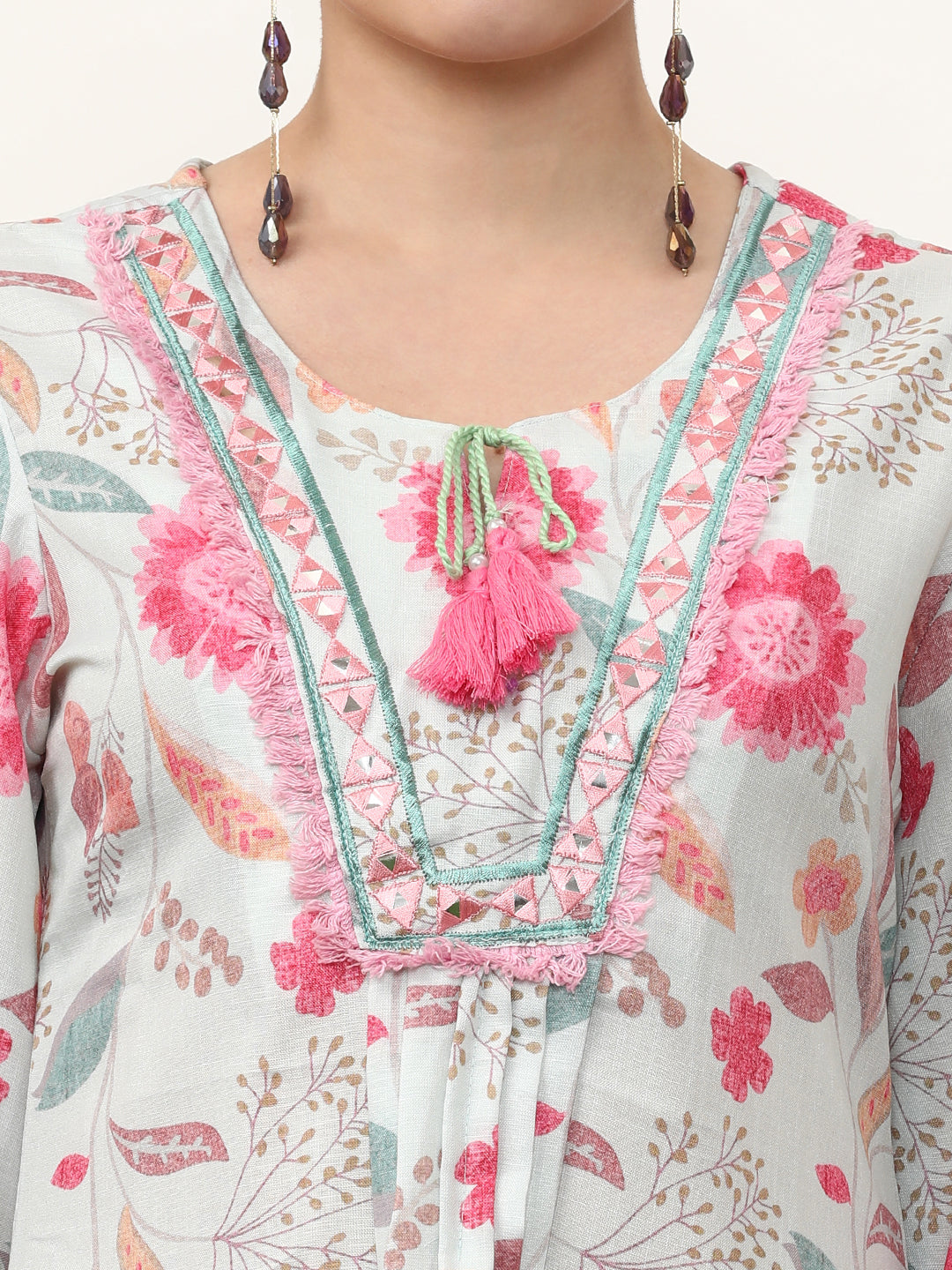 Embroidered Linen Floral Kurta Sets With Dupatta