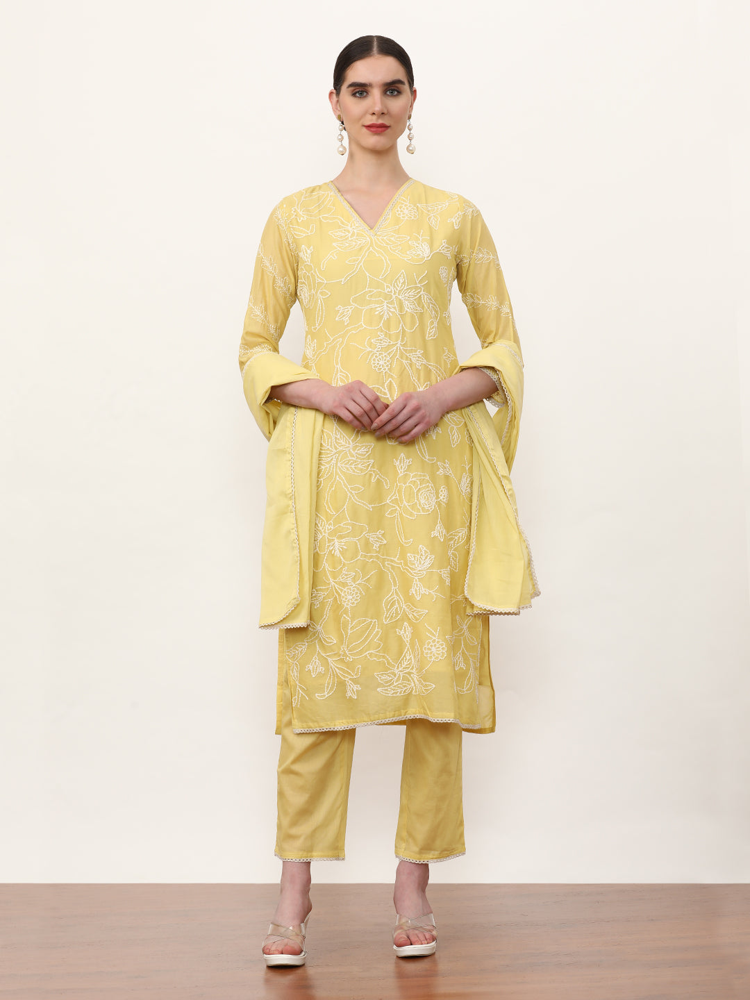 Embroidered Pure Cotton Floral Kurta Sets With Dupatta