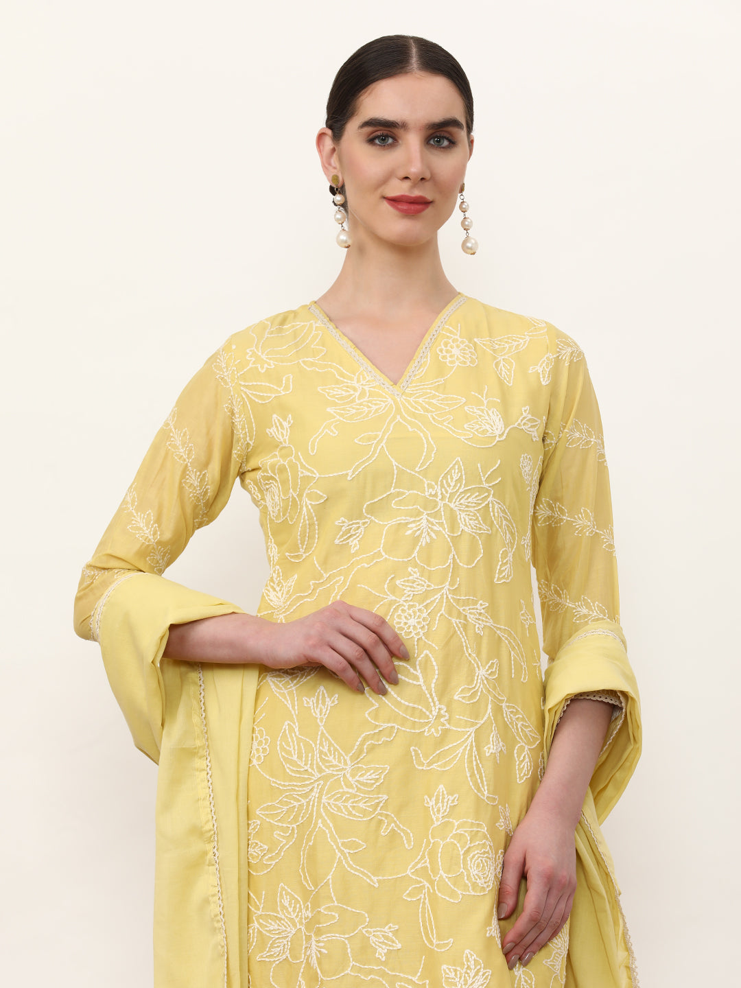 Embroidered Pure Cotton Floral Kurta Sets With Dupatta