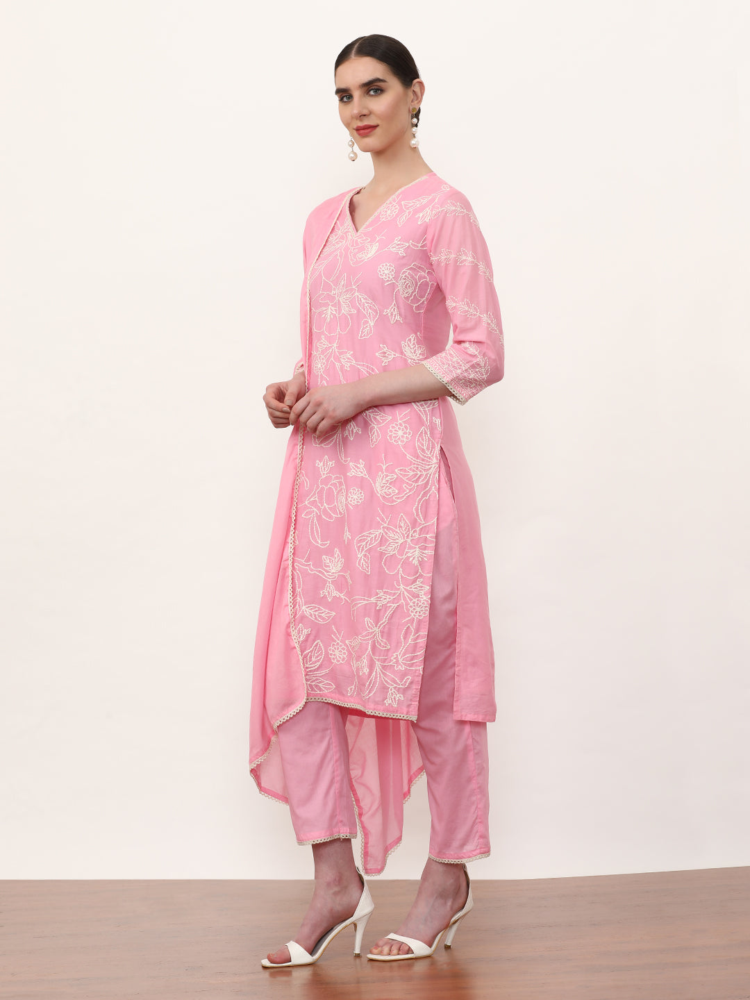 Embroidered Pure Cotton Floral Kurta Sets With Dupatta