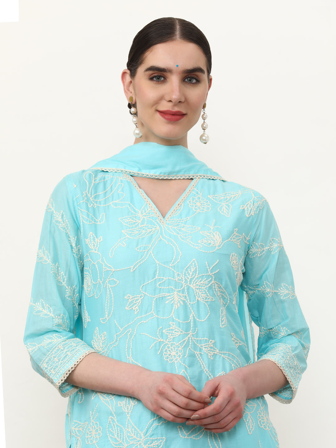 Embroidered Pure Cotton Floral Kurta Sets With Dupatta