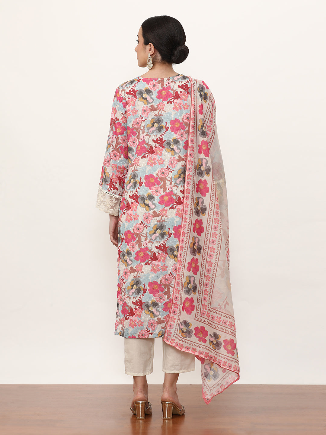 Embroidered Pure Cotton Floral Kurta Sets With Dupatta