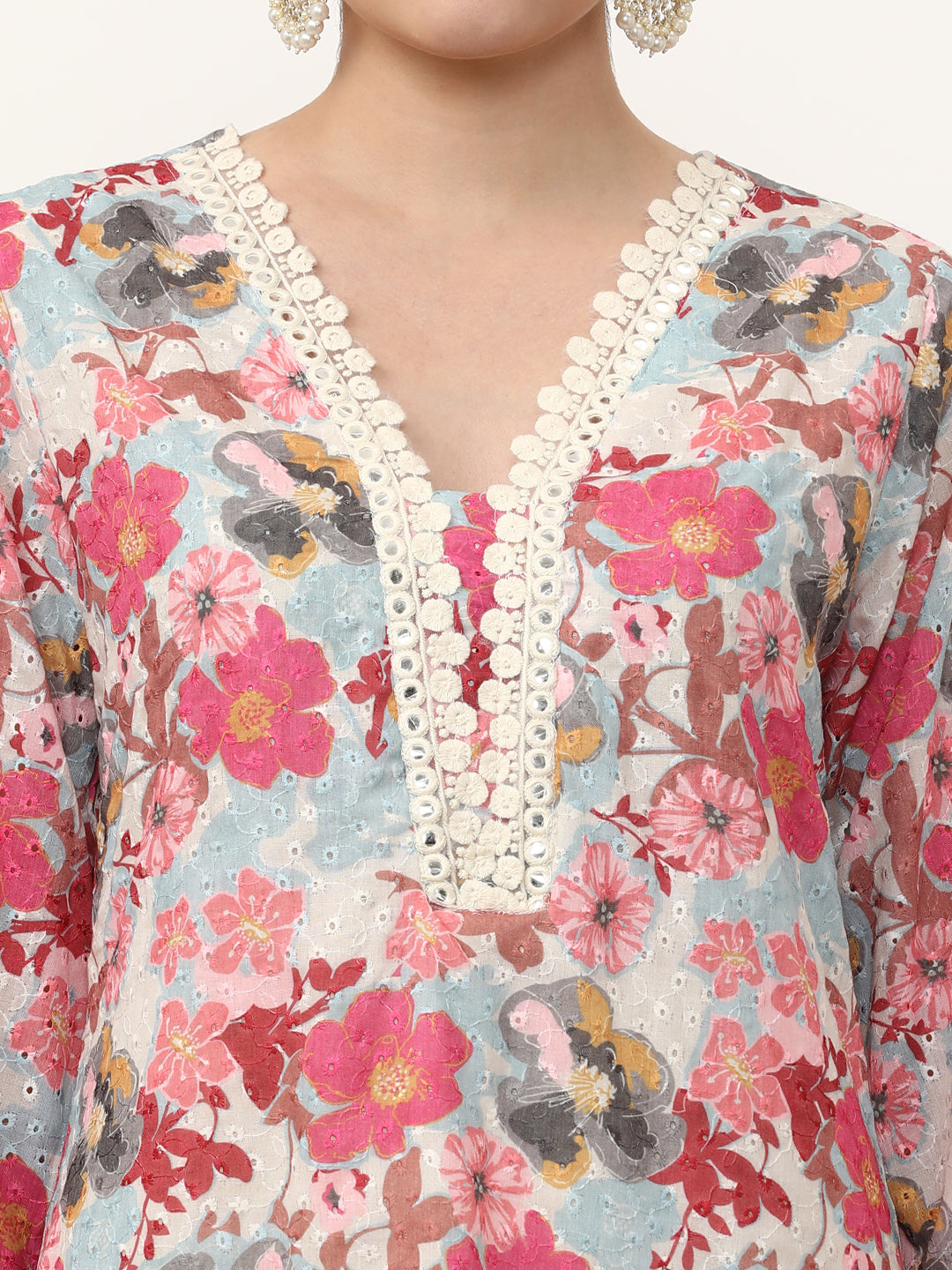 Embroidered Pure Cotton Floral Kurta Sets With Dupatta