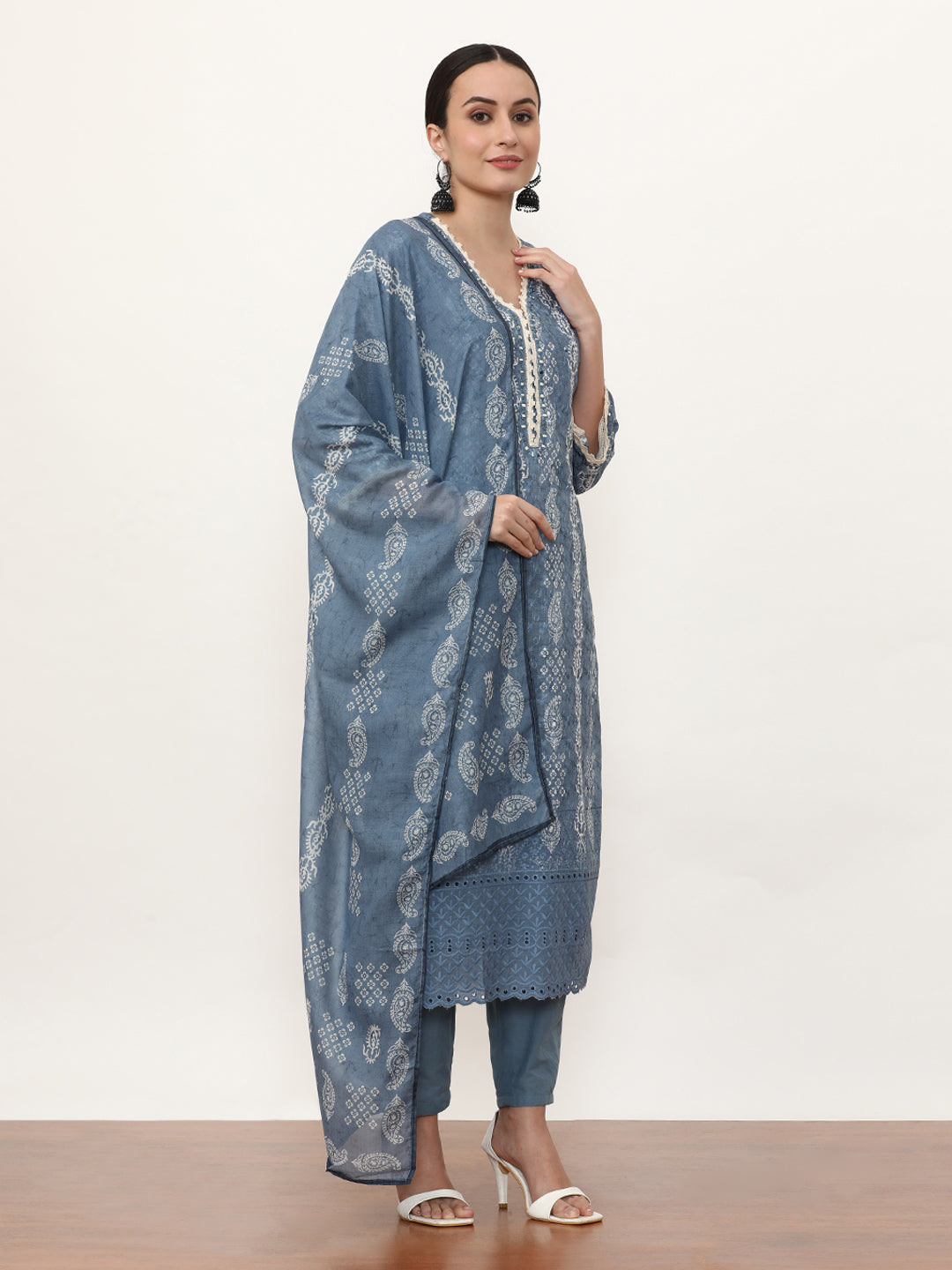Embroidered Pure Cotton Paisley Kurta Sets With Dupatta